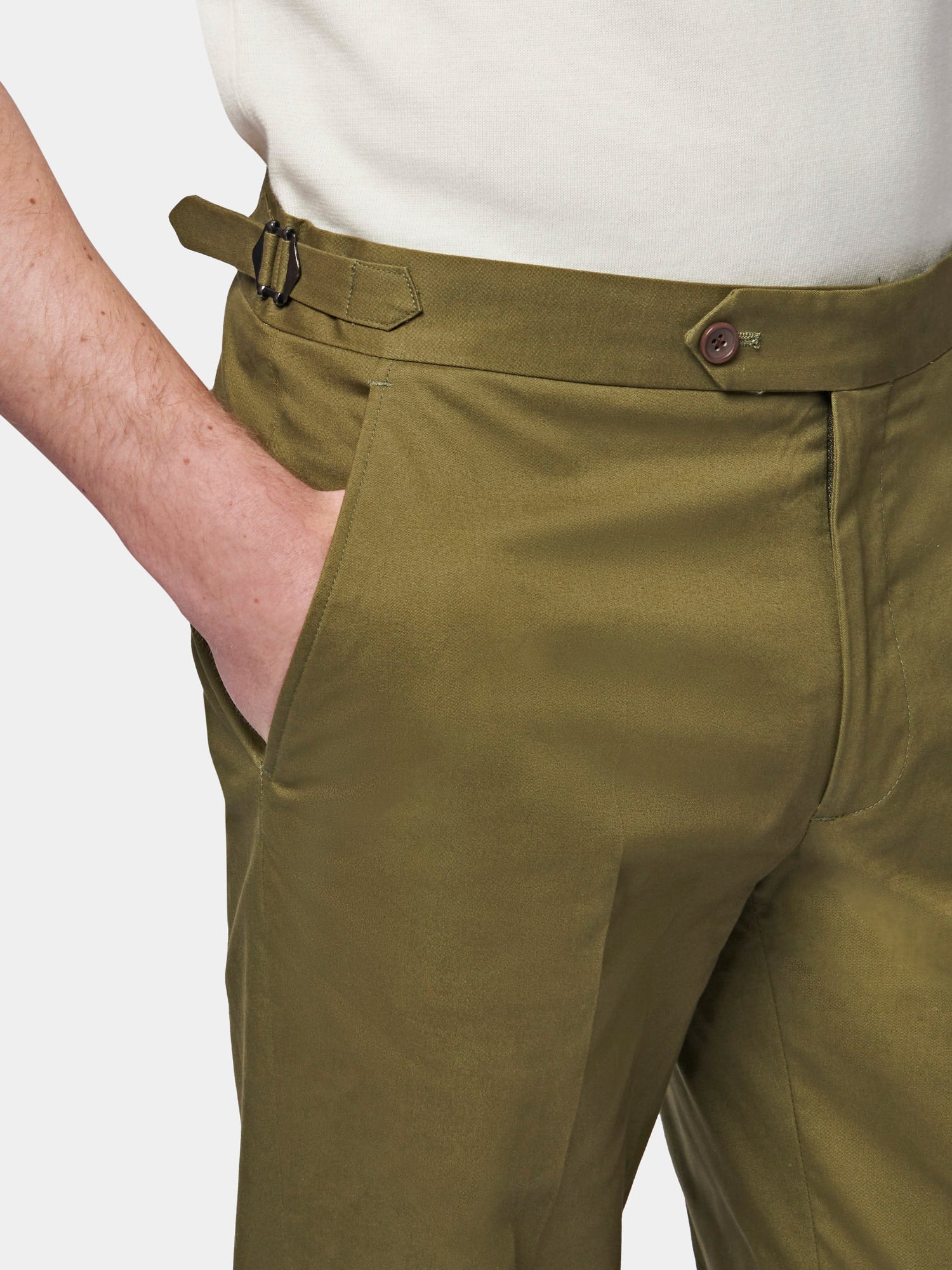 Cuffed Cotton Twill Chino in Winter Moss - Image 3