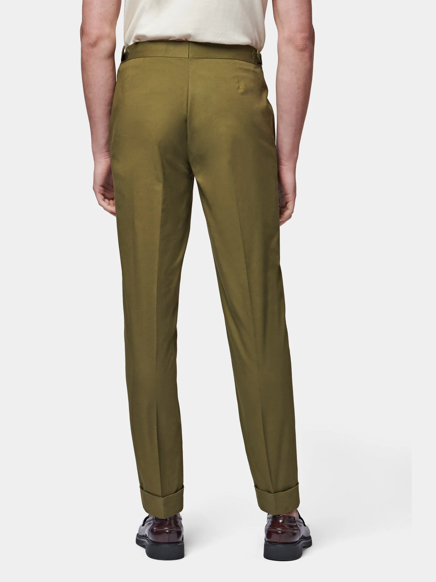 Cuffed Cotton Twill Chino in Winter Moss - Image 4