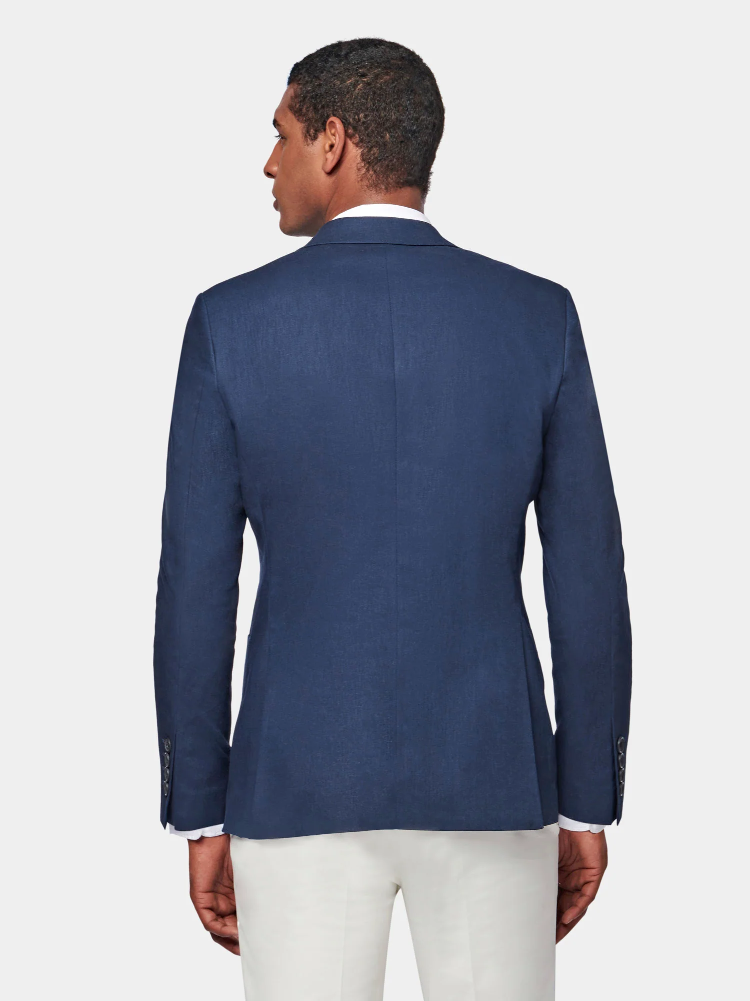 Linen Contemporary Linen Double Breasted Blazer Jacket in Navy Blue - Image 5