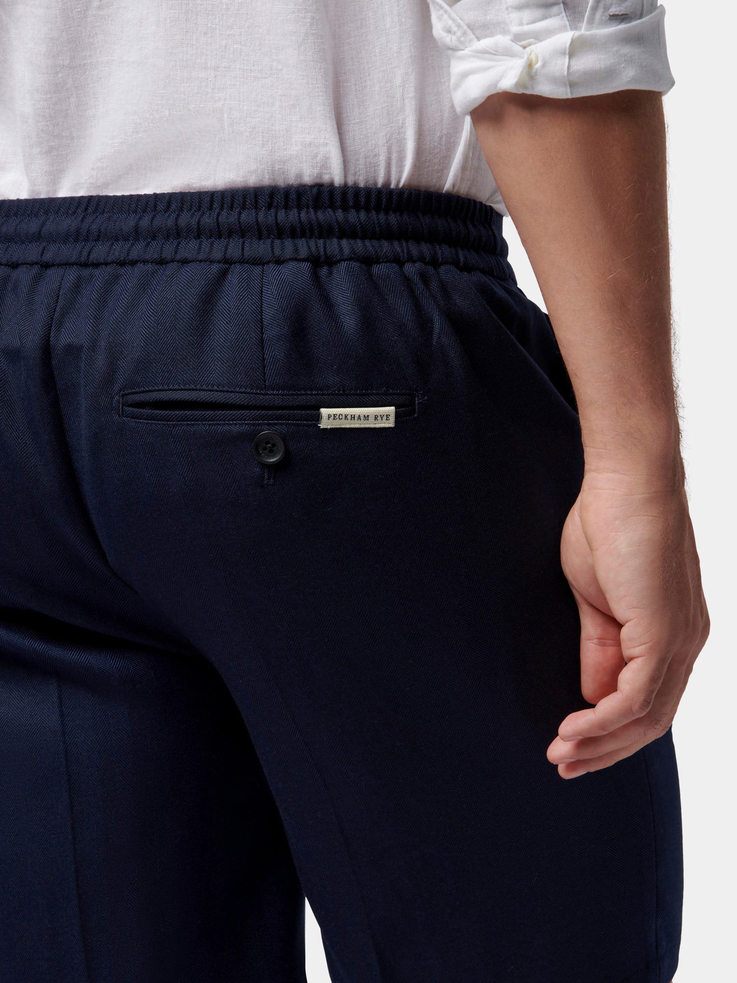 Herringbone Drawstring Shorts in Dark Sapphire Navy - Image 5
