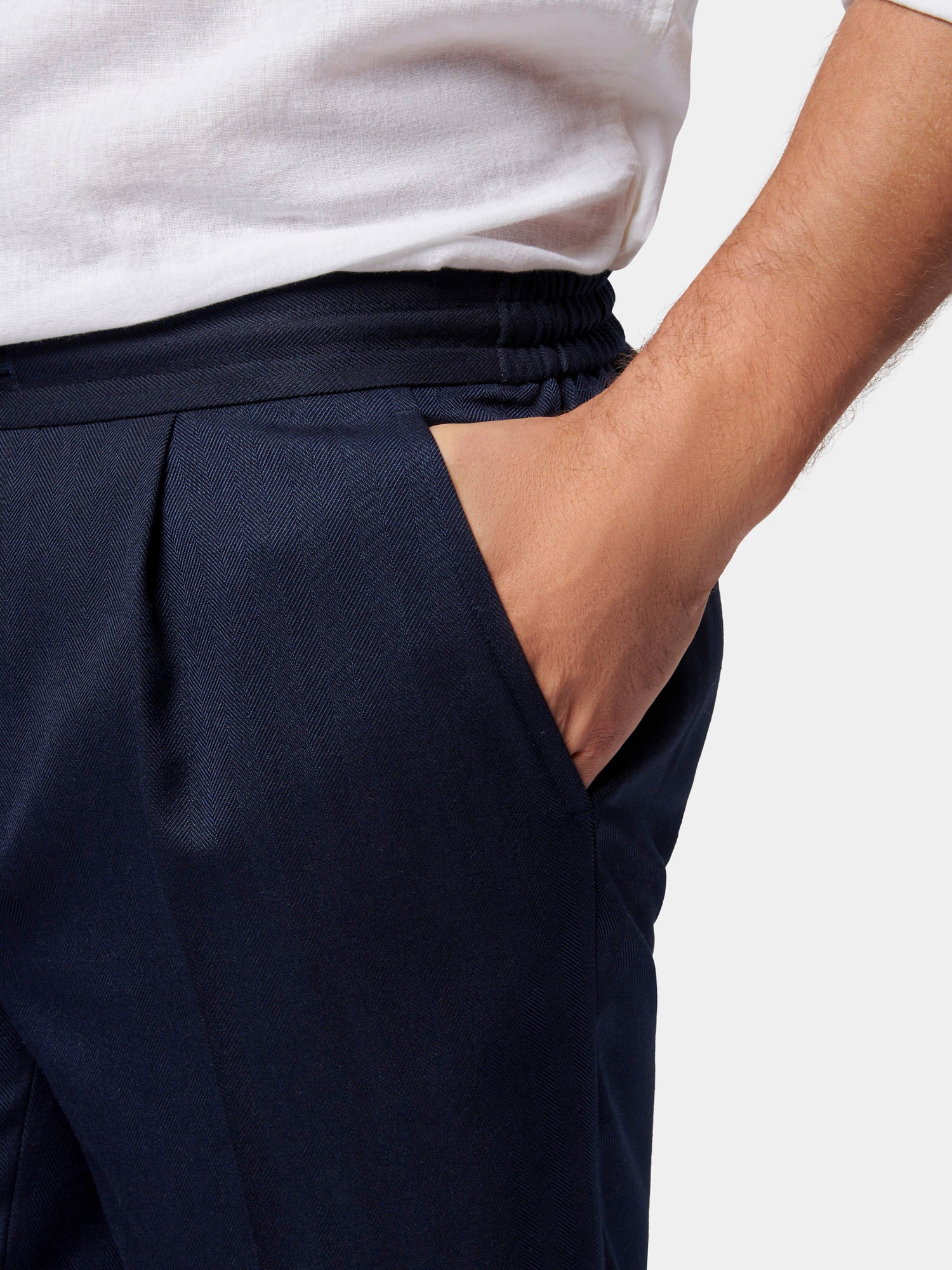 Herringbone Drawstring Shorts in Dark Sapphire Navy - Image 6