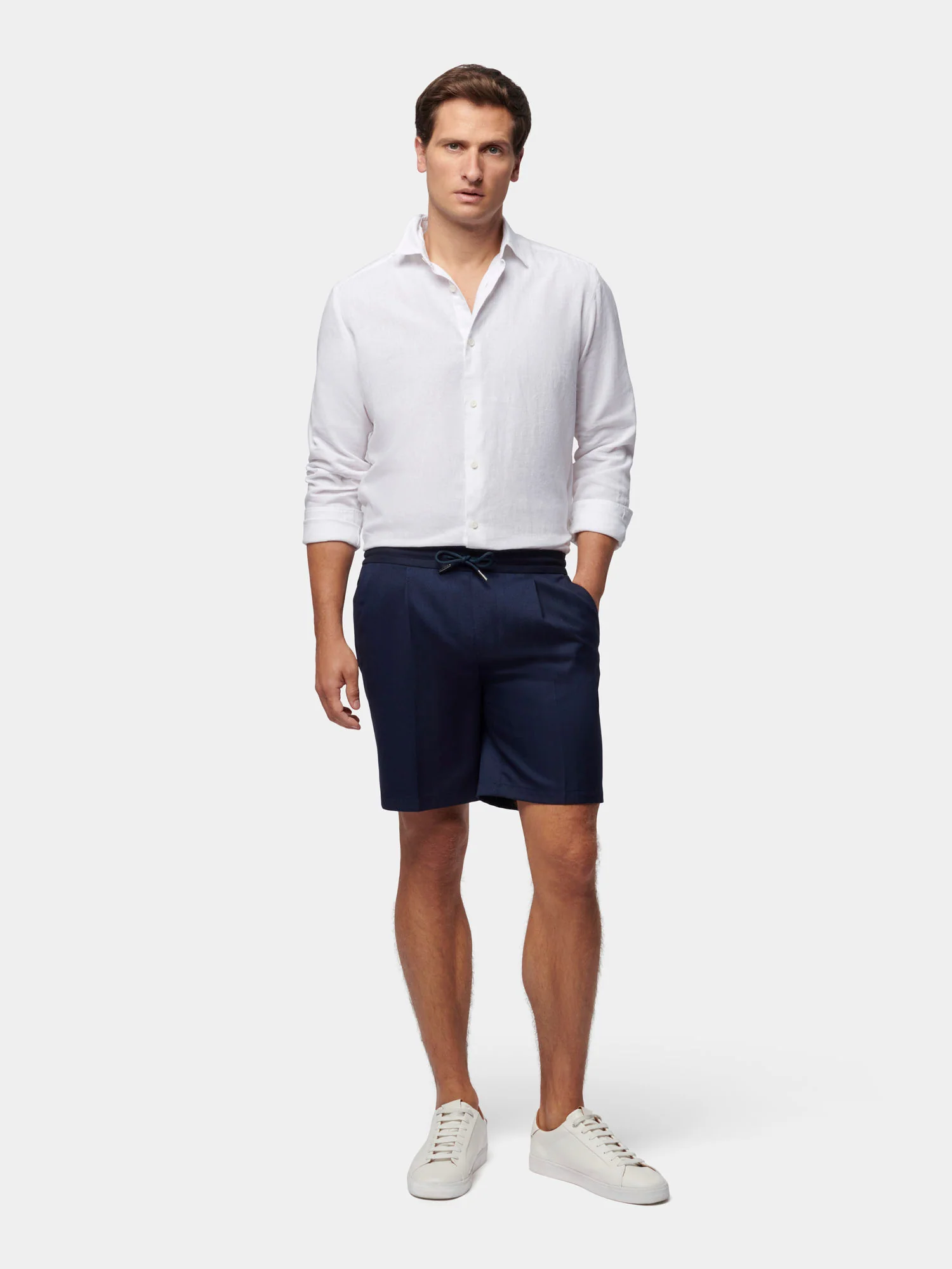Herringbone Drawstring Shorts in Dark Sapphire Navy - Image 7