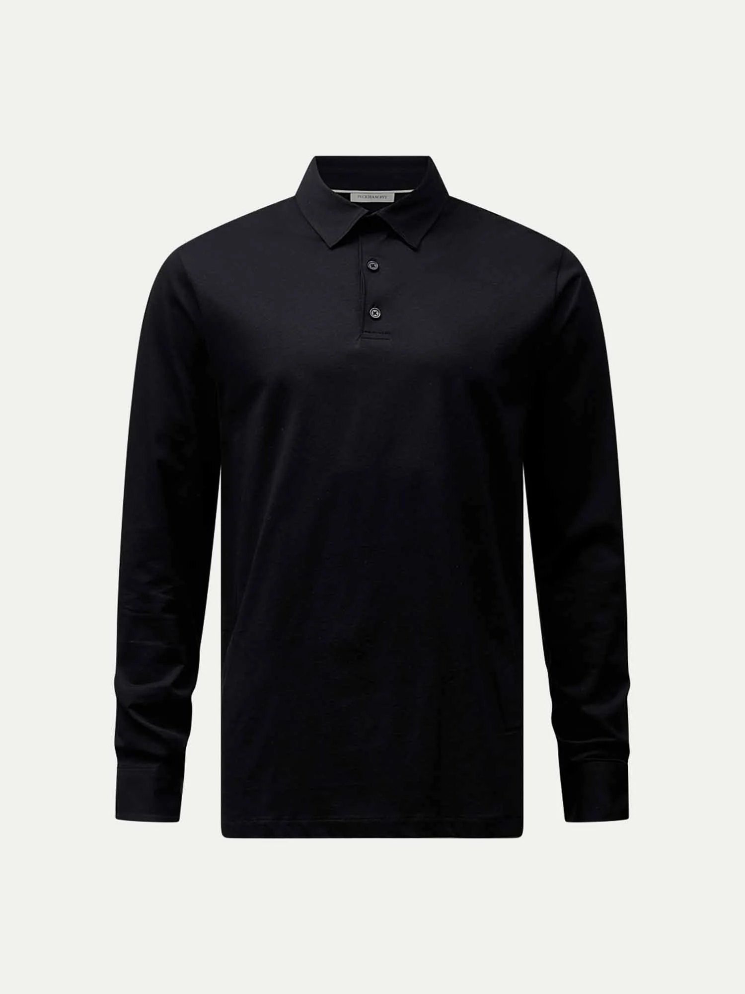 Wardour Mercerised Cotton Long Sleeve Polo Shirt in Black - Image 3
