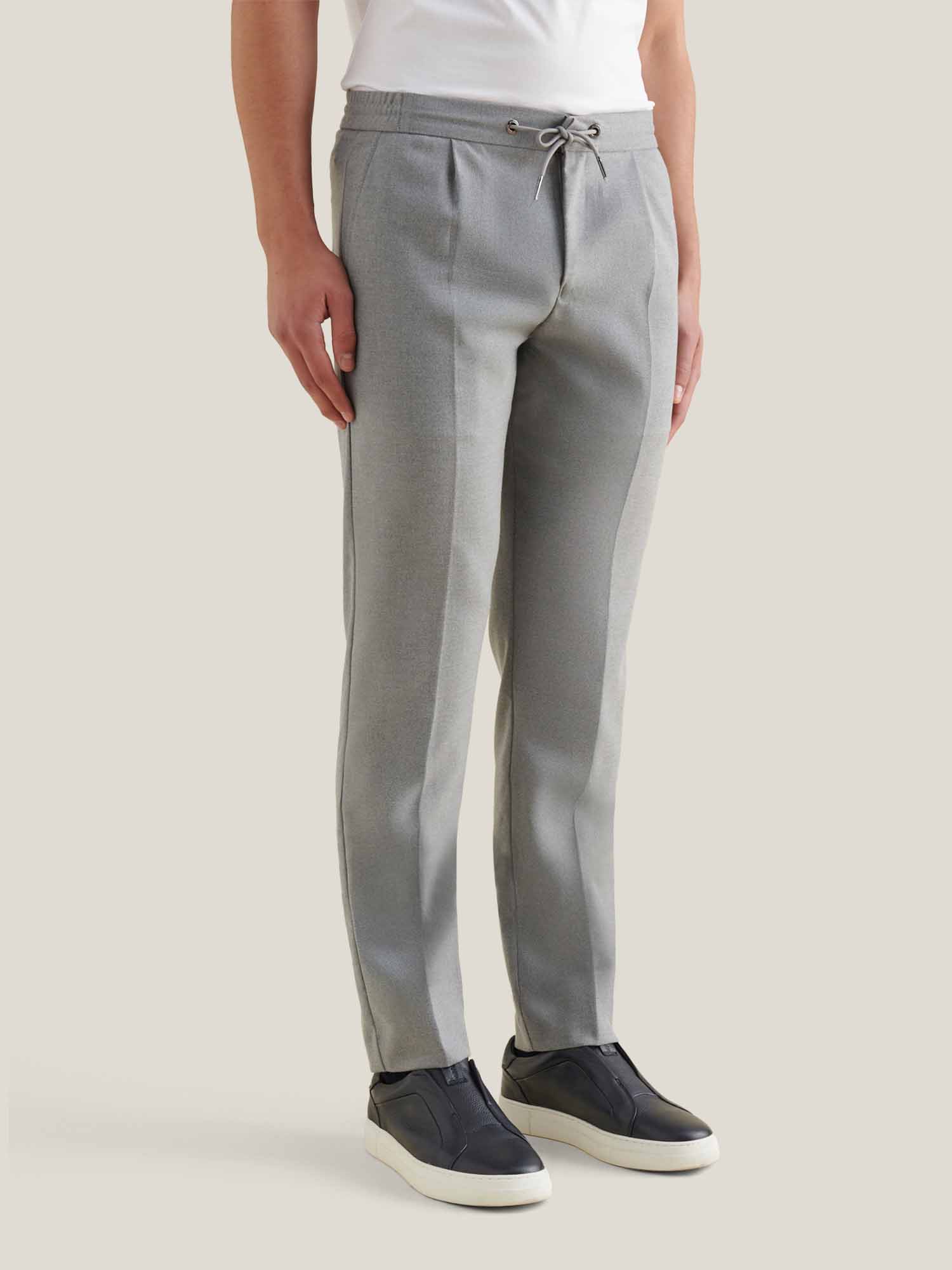 Flannel Tech Drawstring Trousers in Light Grey Marl - Image 4