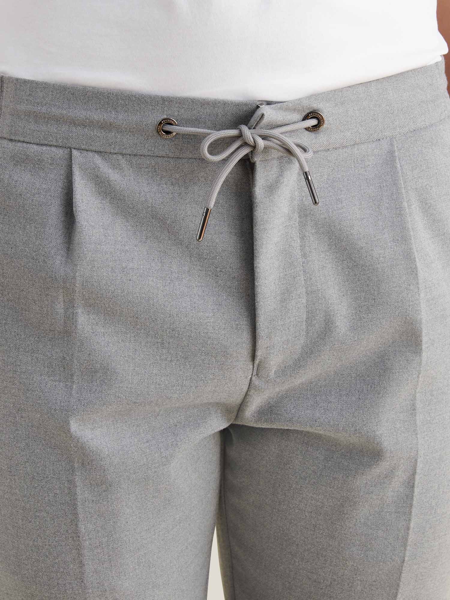 Flannel Tech Drawstring Trousers in Light Grey Marl - Image 7