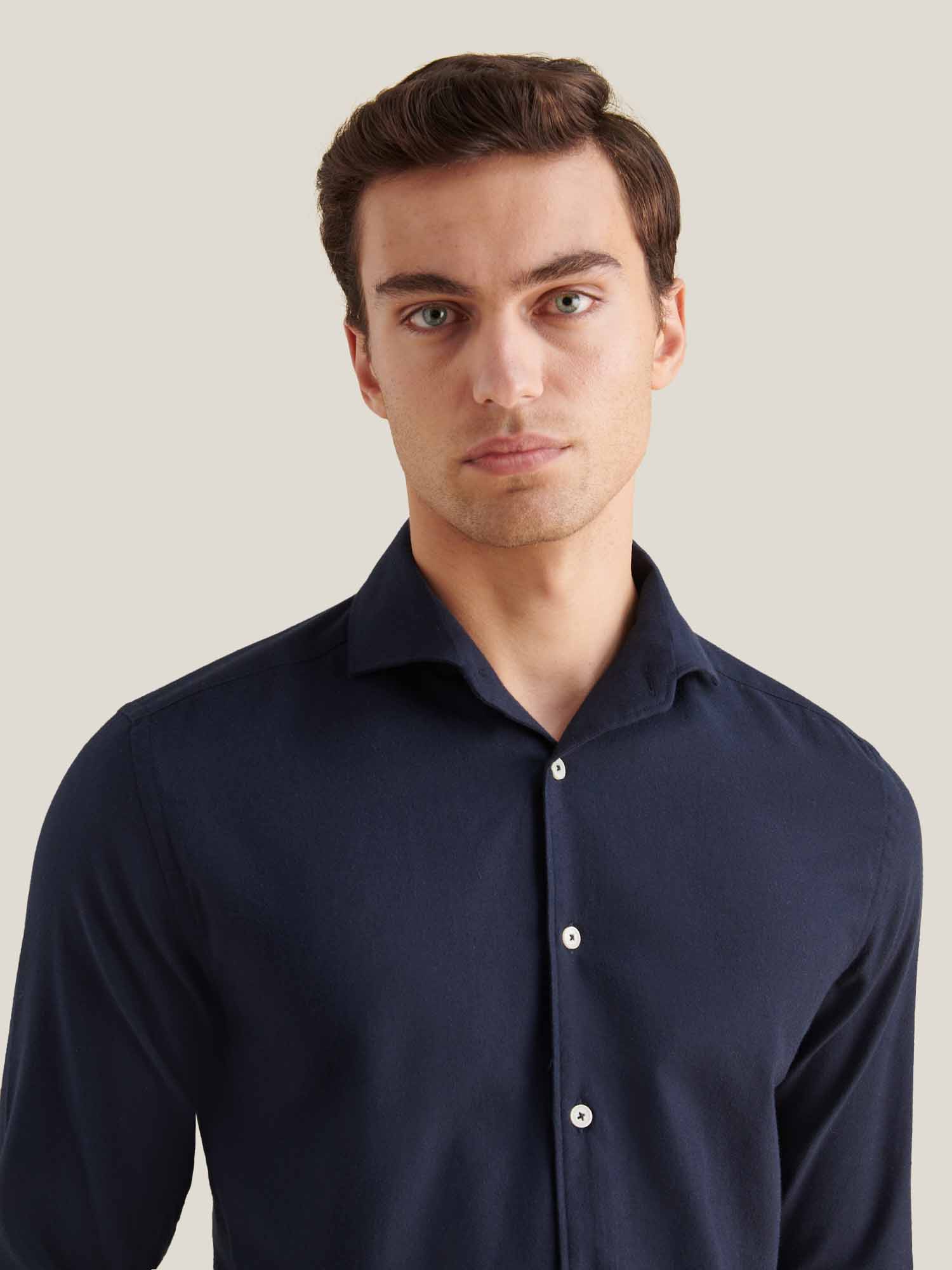 Flannel Herringbone Spread Collar Shirt in Dark Sapphire Navy - Image 5