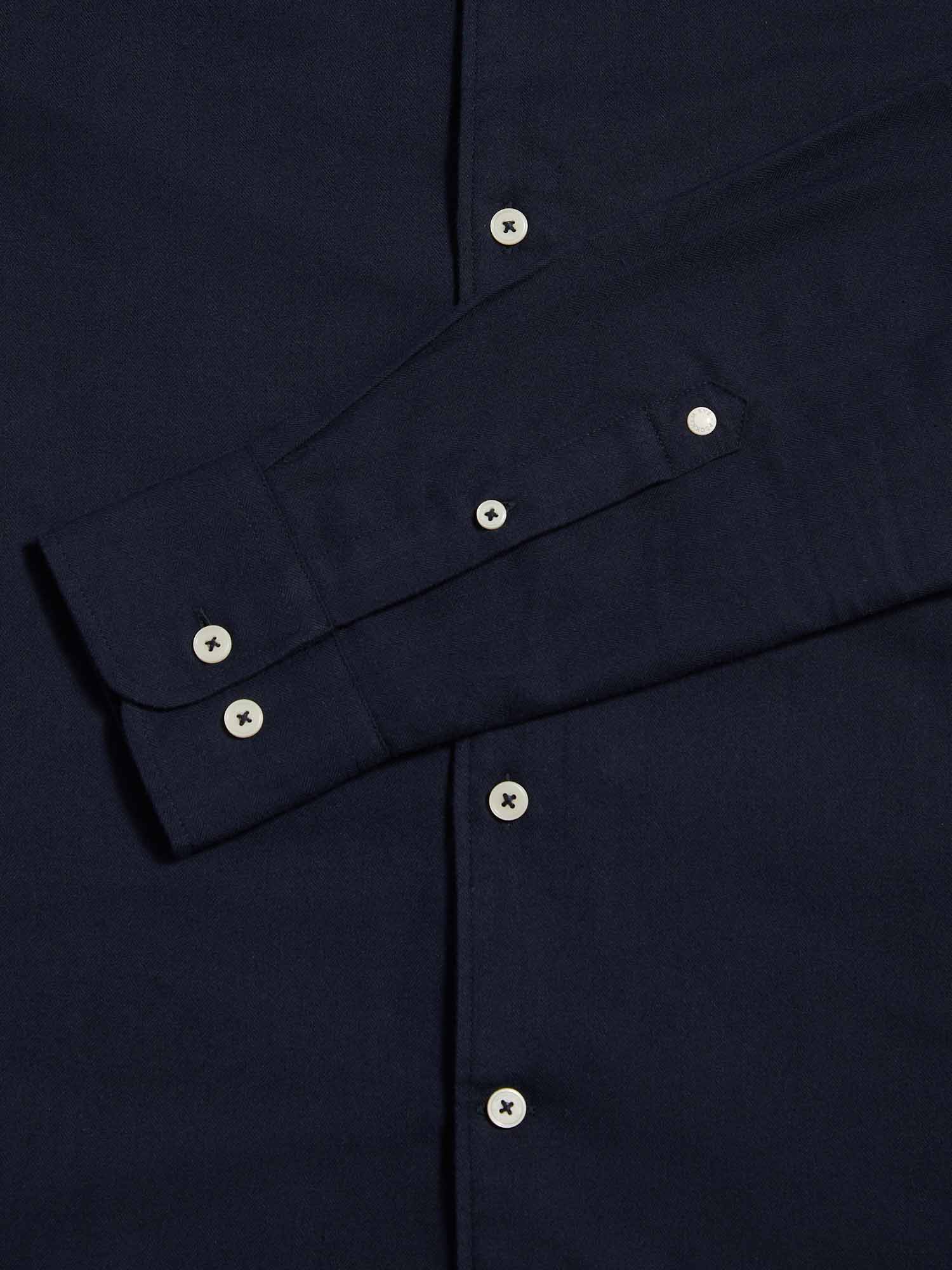 Flannel Herringbone Spread Collar Shirt in Dark Sapphire Navy - Image 8
