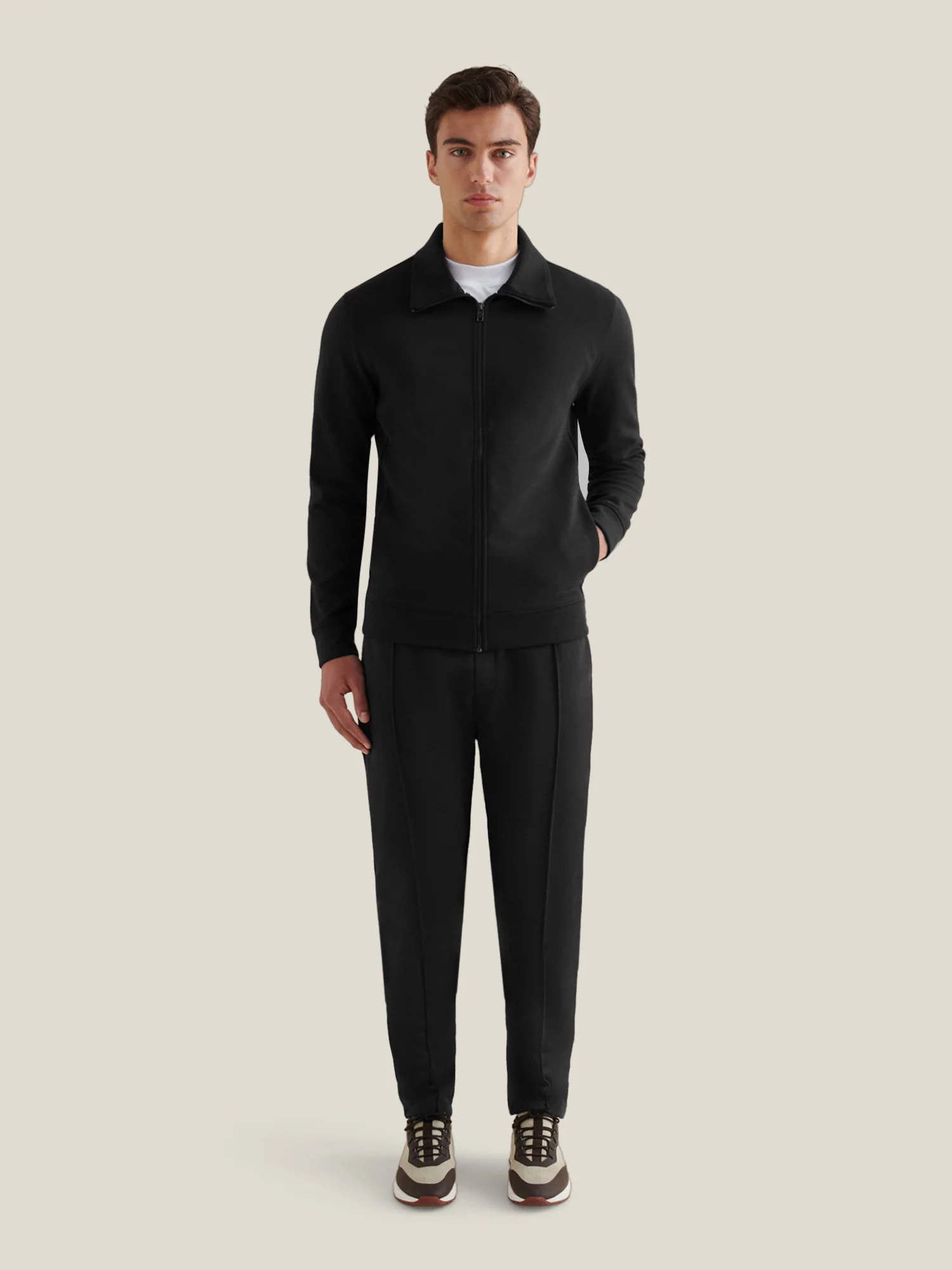 Jersey Interlock Zip Funnel Sweat in Black - Image 3