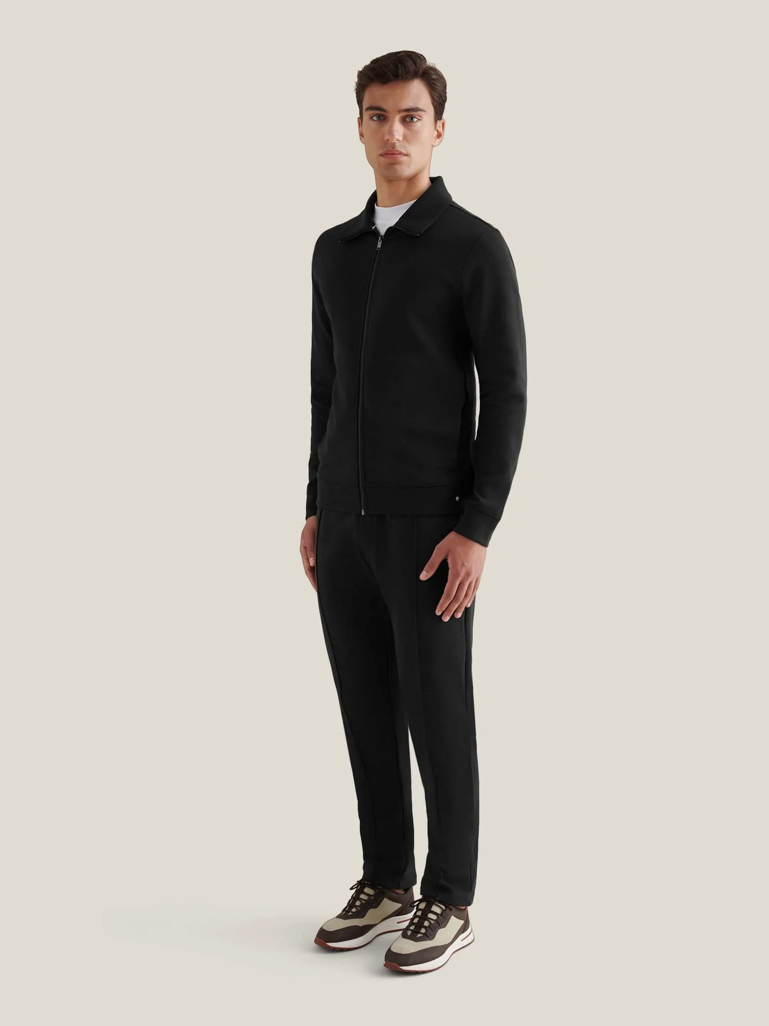 Jersey Interlock Zip Funnel Sweat in Black - Image 4