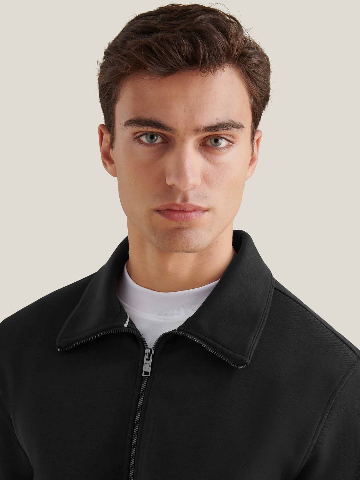 Jersey Interlock Zip Funnel Sweat in Black - Image 6