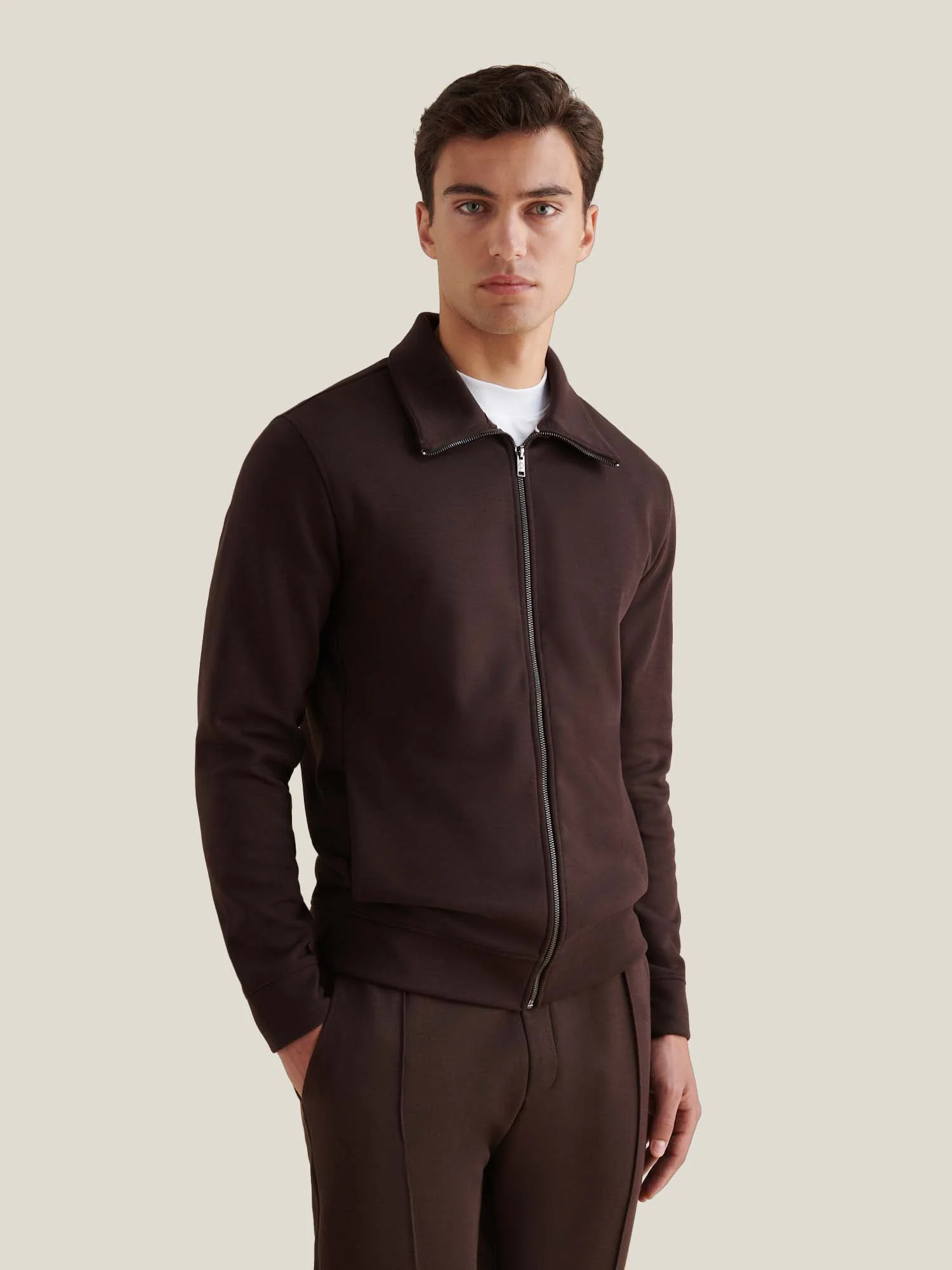 Jersey Interlock Zip Funnel Sweat in Java - Image 3