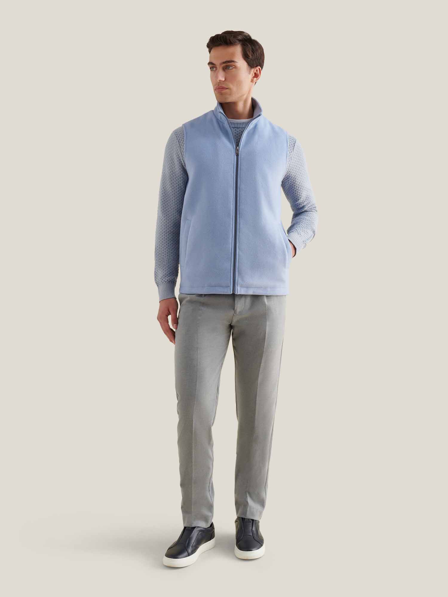 Wool Blend Zip Vest in Blue Blizzard - Image 3