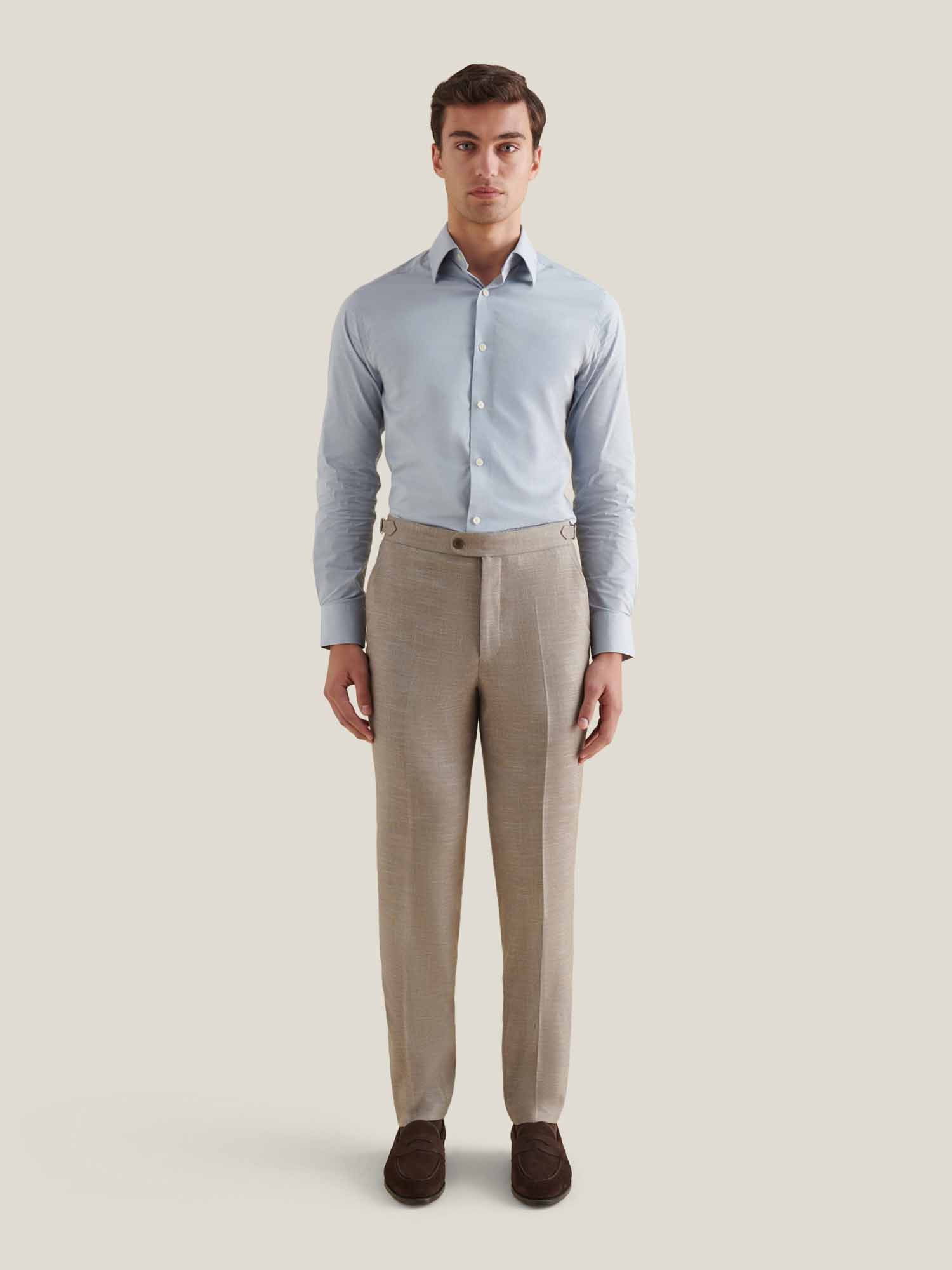 Cotton Poplin Slim Fit High Collar Shirt in Blue Blizzard - Image 3
