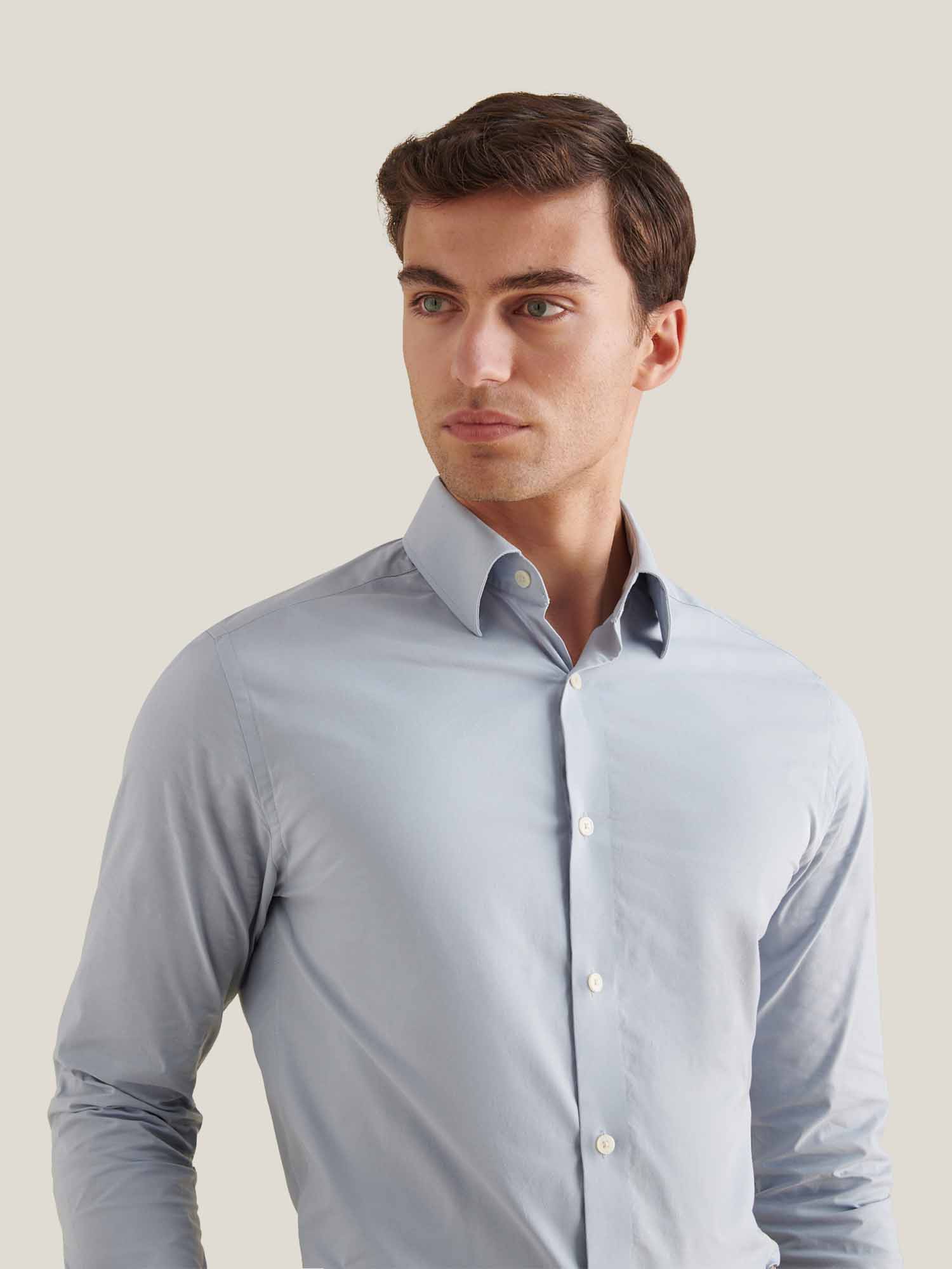 Cotton Poplin Slim Fit High Collar Shirt in Blue Blizzard - Image 5