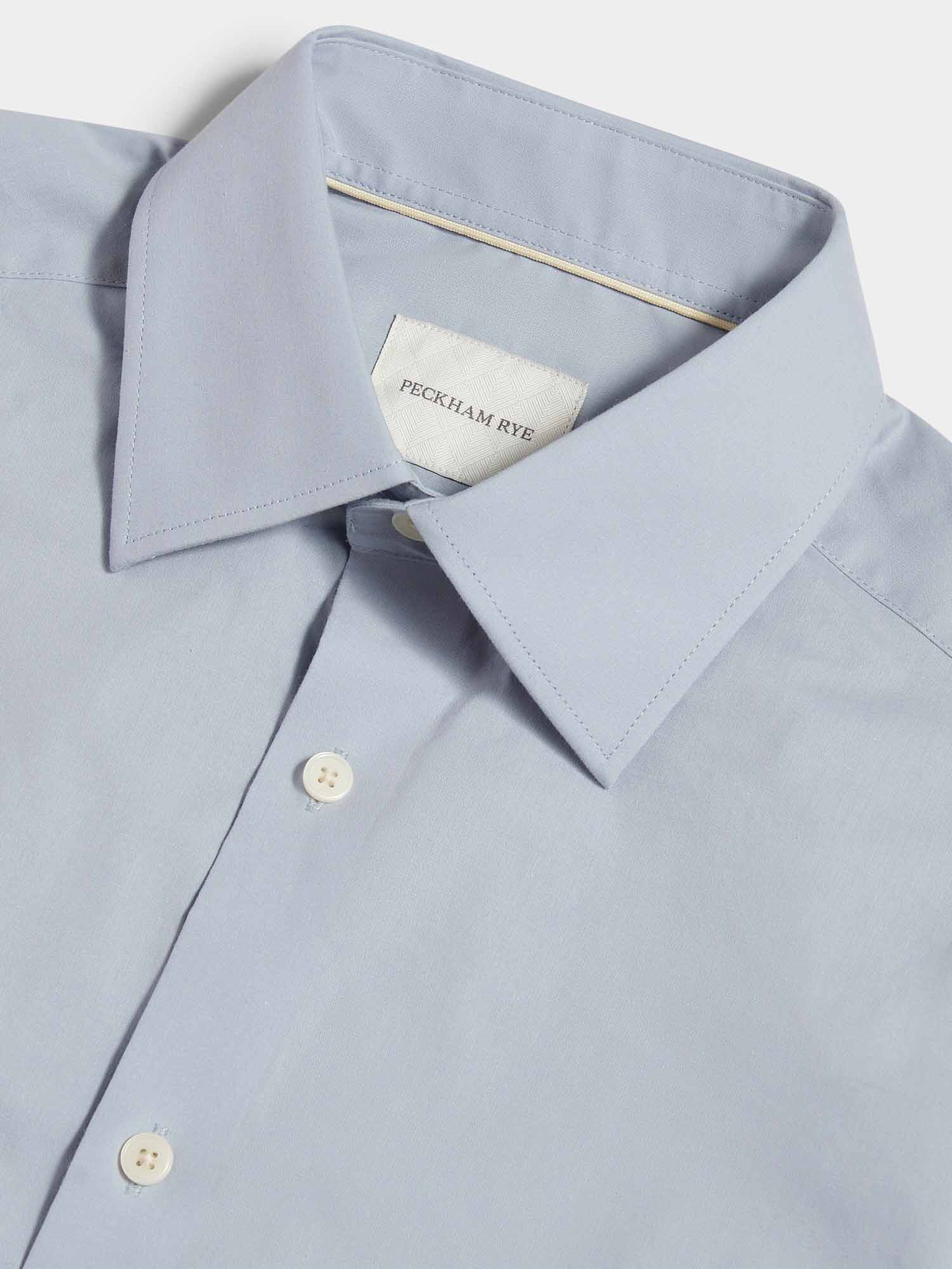 Cotton Poplin Slim Fit High Collar Shirt in Blue Blizzard - Image 7