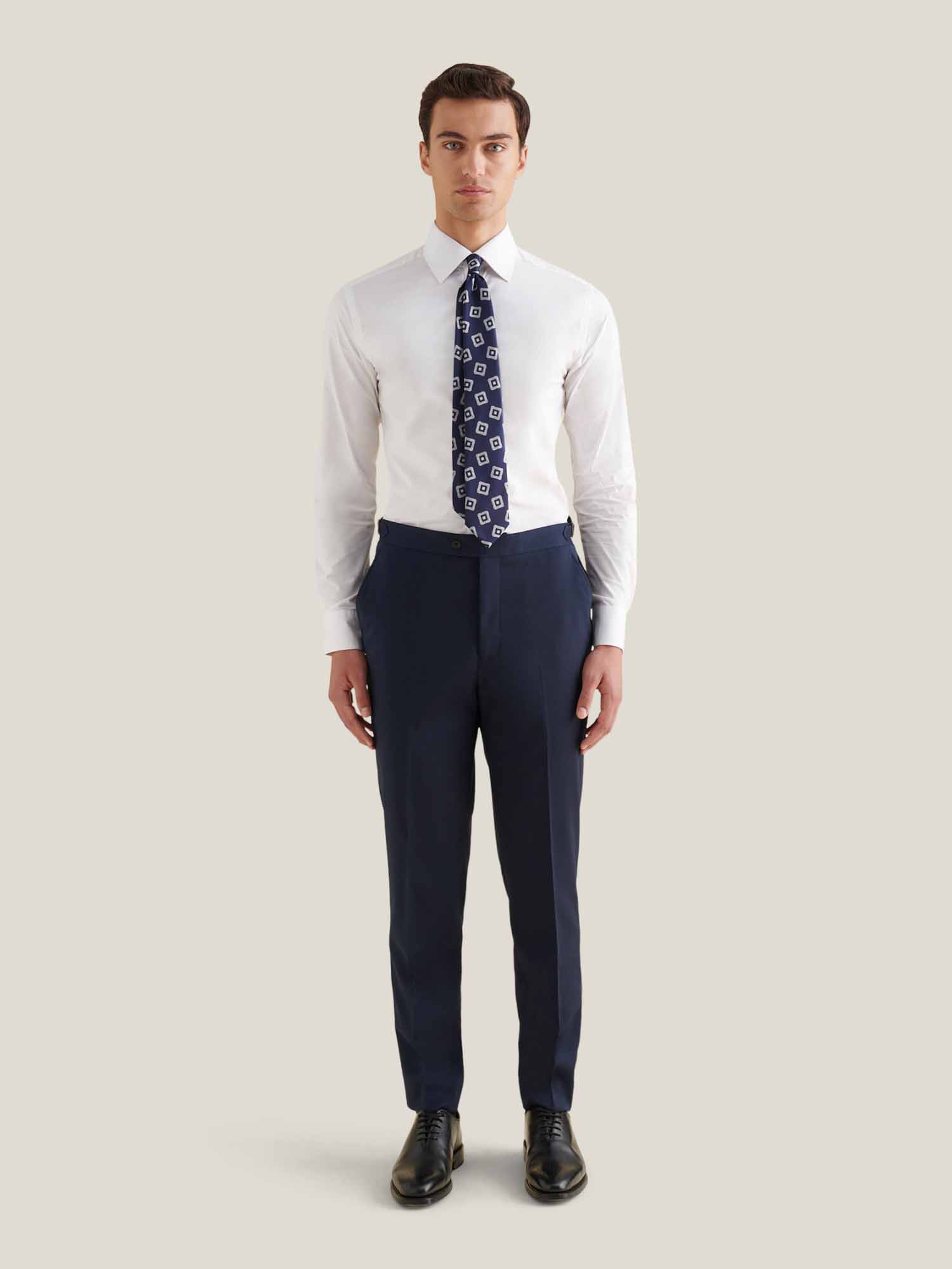 Cotton Poplin Slim Fit High Collar Shirt in Bright White - Image 3