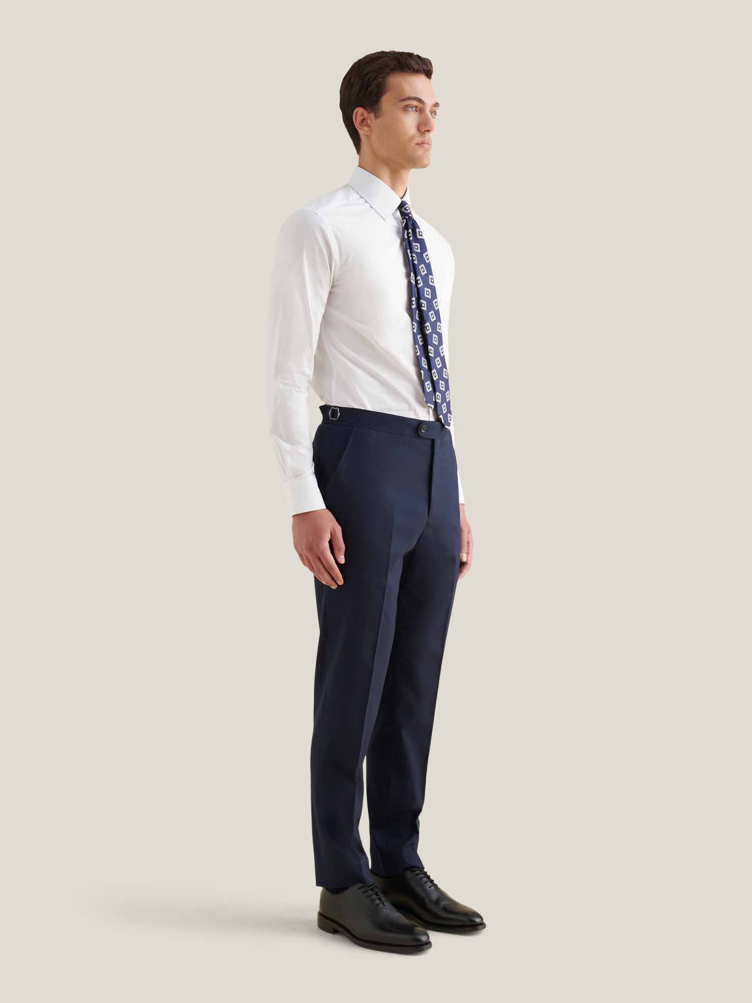 Cotton Poplin Slim Fit High Collar Shirt in Bright White - Image 4