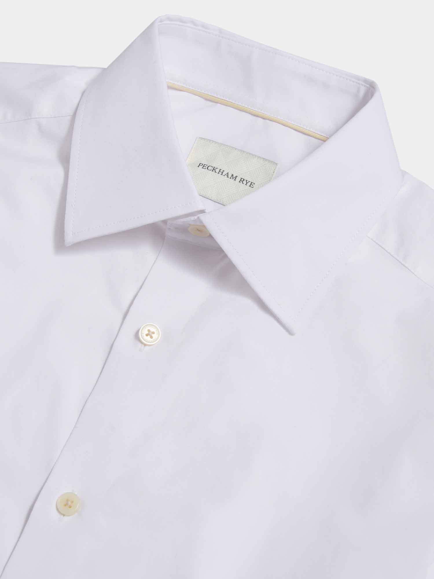 Cotton Poplin Slim Fit High Collar Shirt in Bright White - Image 8