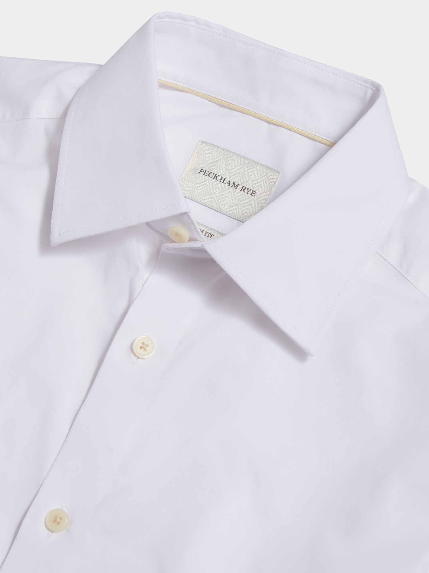 Cotton Poplin Slim Fit High Collar Shirt in Bright White - Image 9