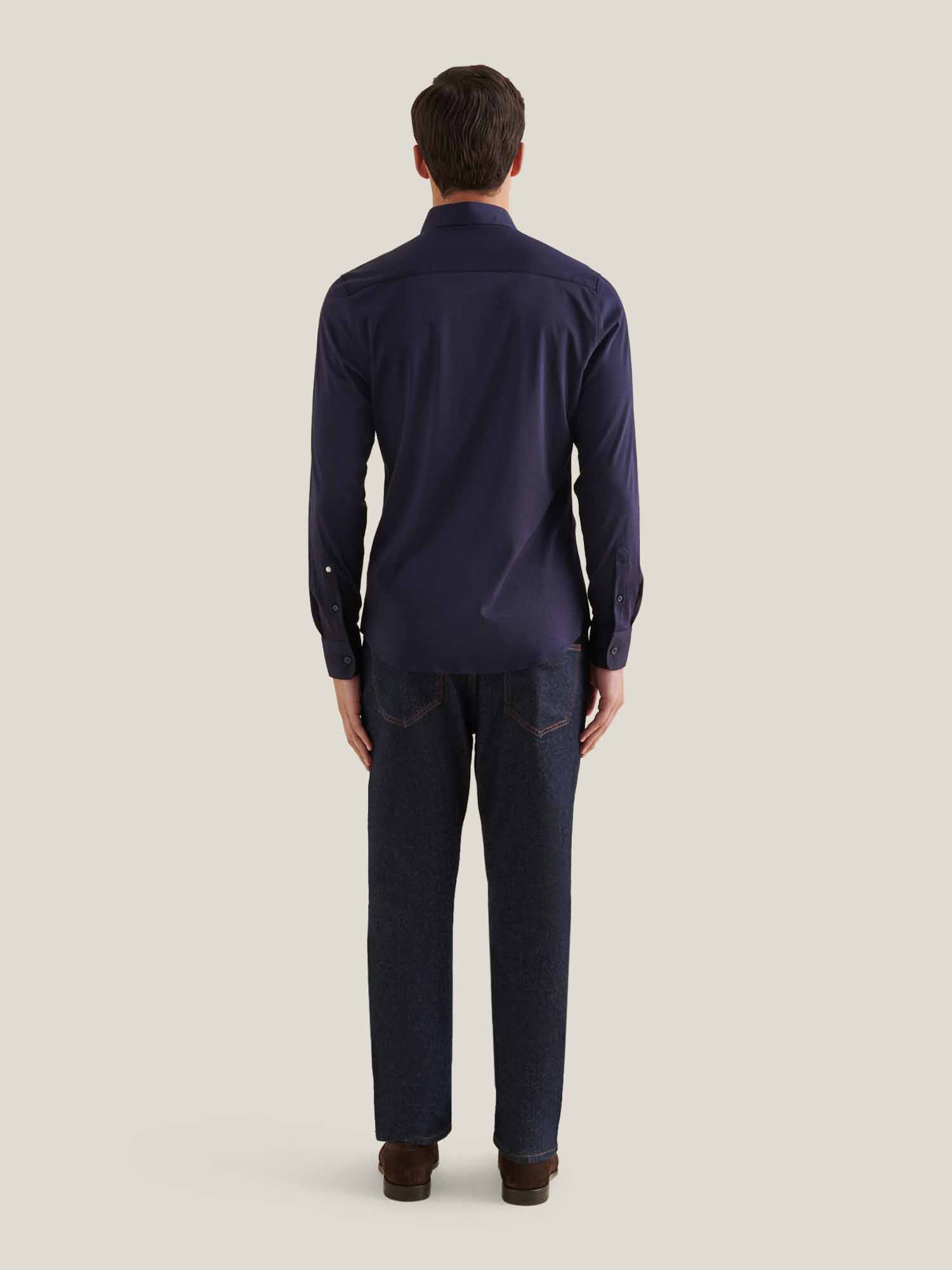 Jersey Hidden-Button Shirt in Dark Sapphire Navy - Image 3