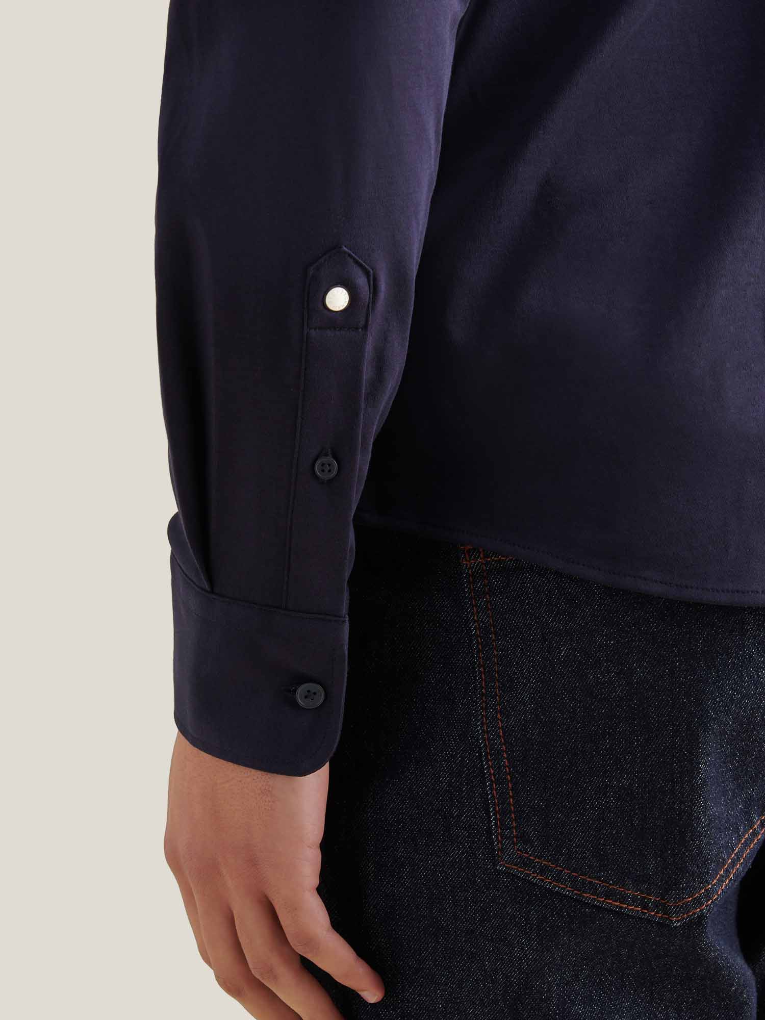 Jersey Hidden-Button Shirt in Dark Sapphire Navy - Image 4