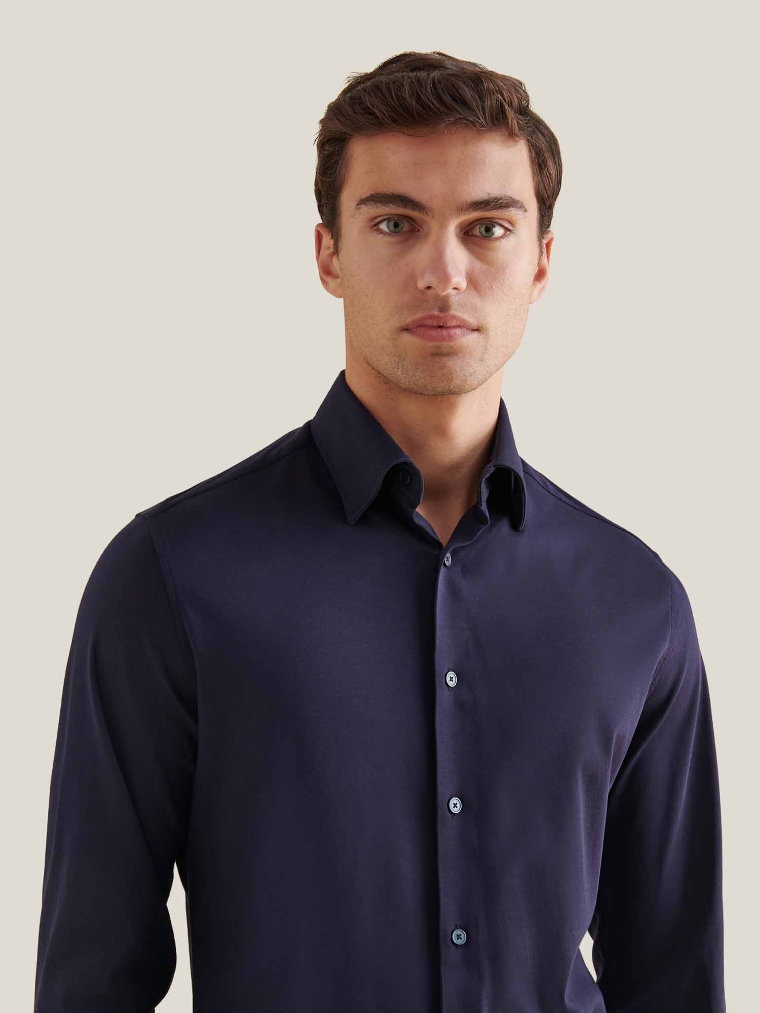 Jersey Hidden-Button Shirt in Dark Sapphire Navy - Image 5