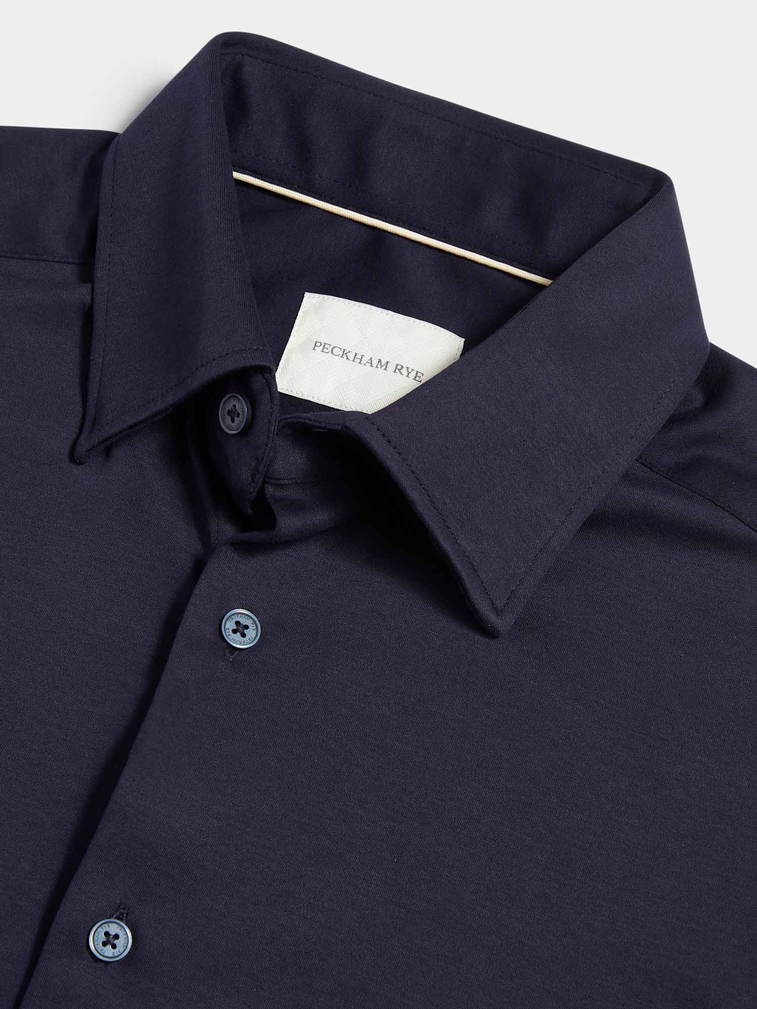 Jersey Hidden-Button Shirt in Dark Sapphire Navy - Image 7