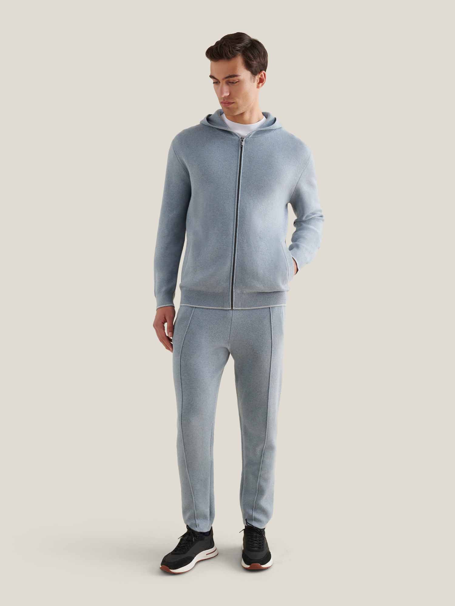 Milano Knit Zip Hoodie in Blue Blizzard - Image 3