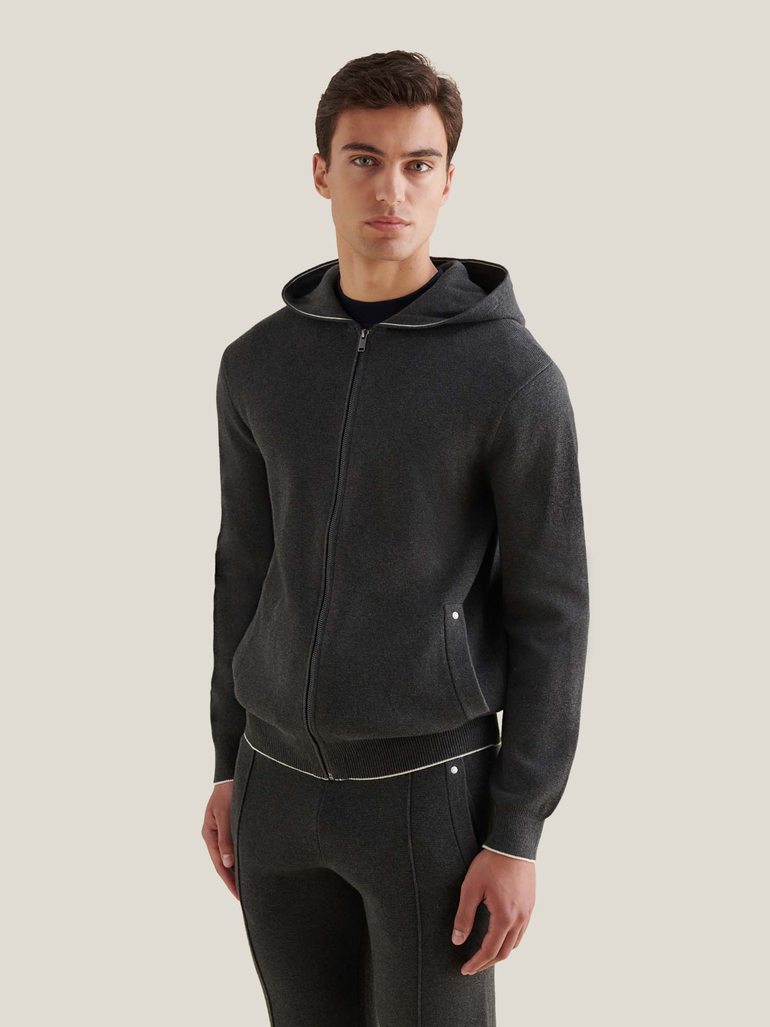 Milano Knit Zip Hoodie in Charcoal Grey - Image 6