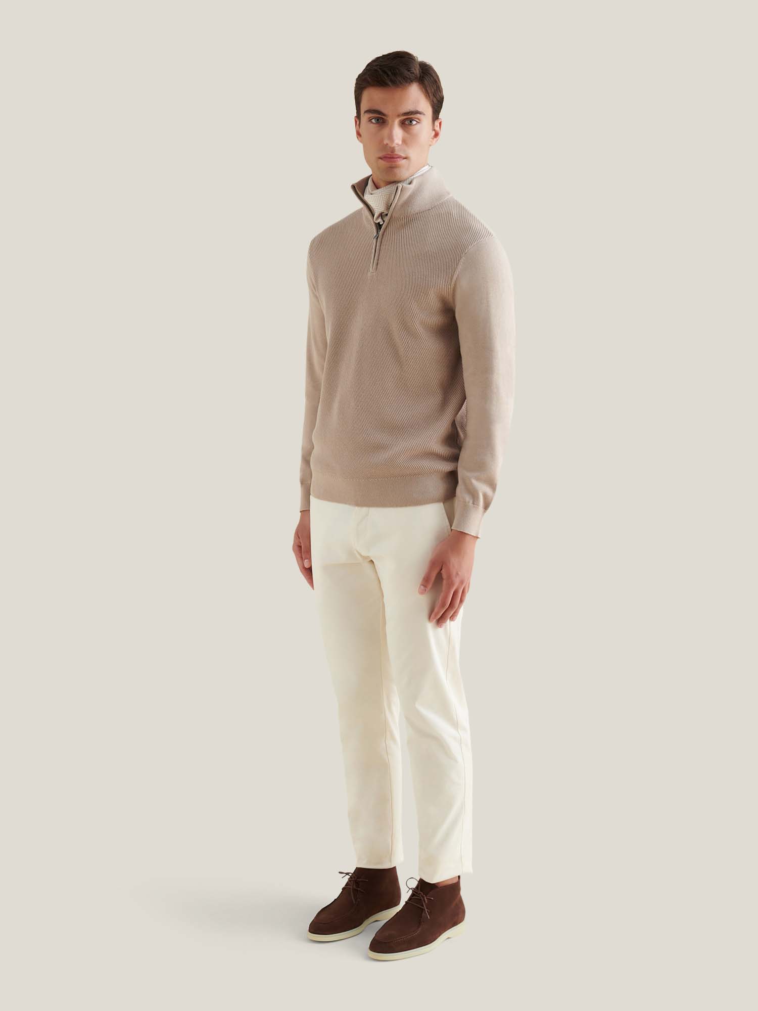 Cotton Blend Rib Knit ¼ Zip in Simply Taupe - Image 3