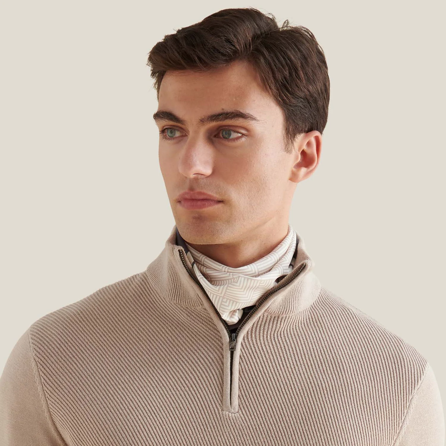 Cotton Blend Rib Knit ¼ Zip in Simply Taupe - Image 5