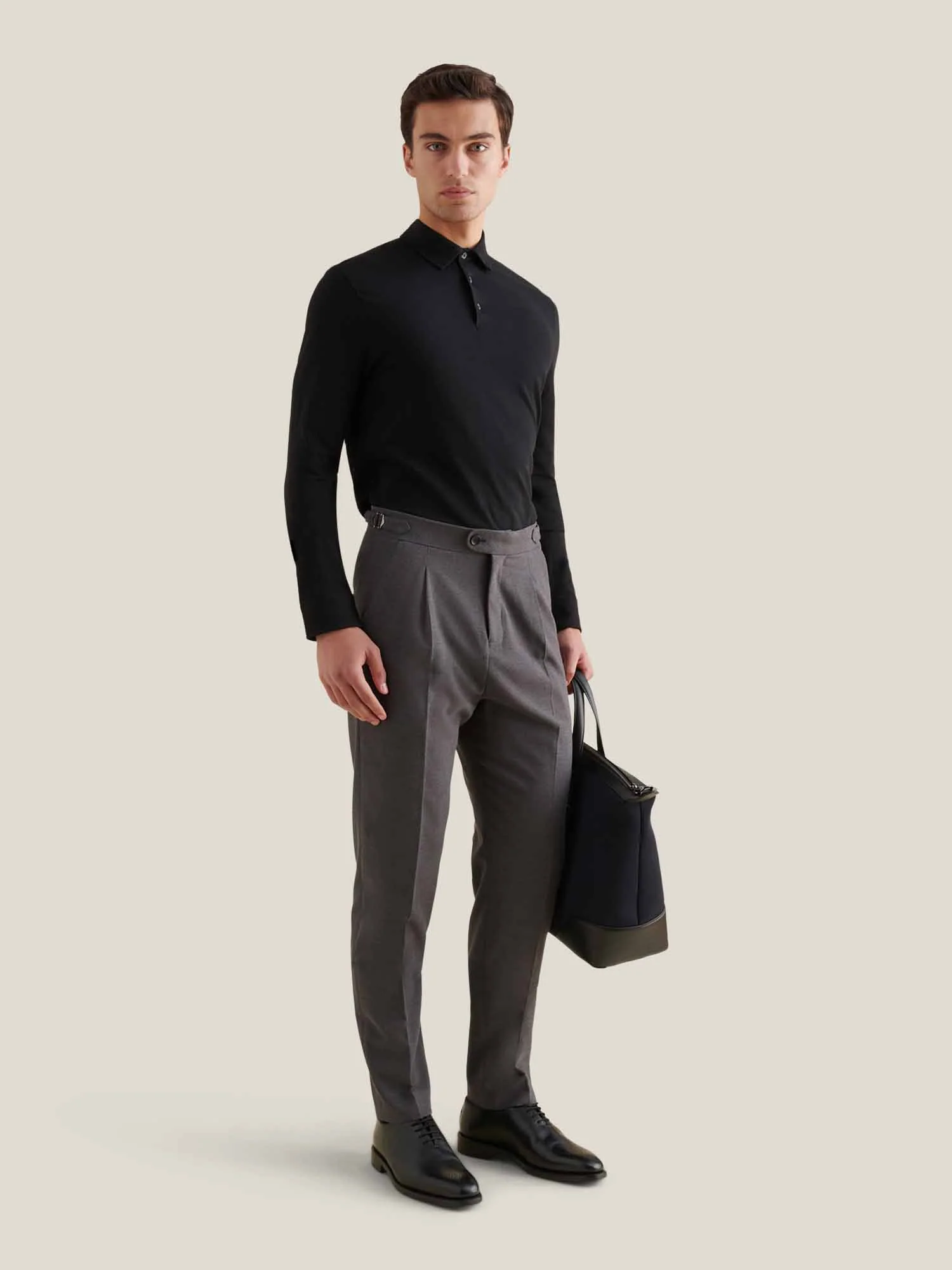 Twill Blend Smart High Waisted Trouser in Charcoal Grey - Image 3