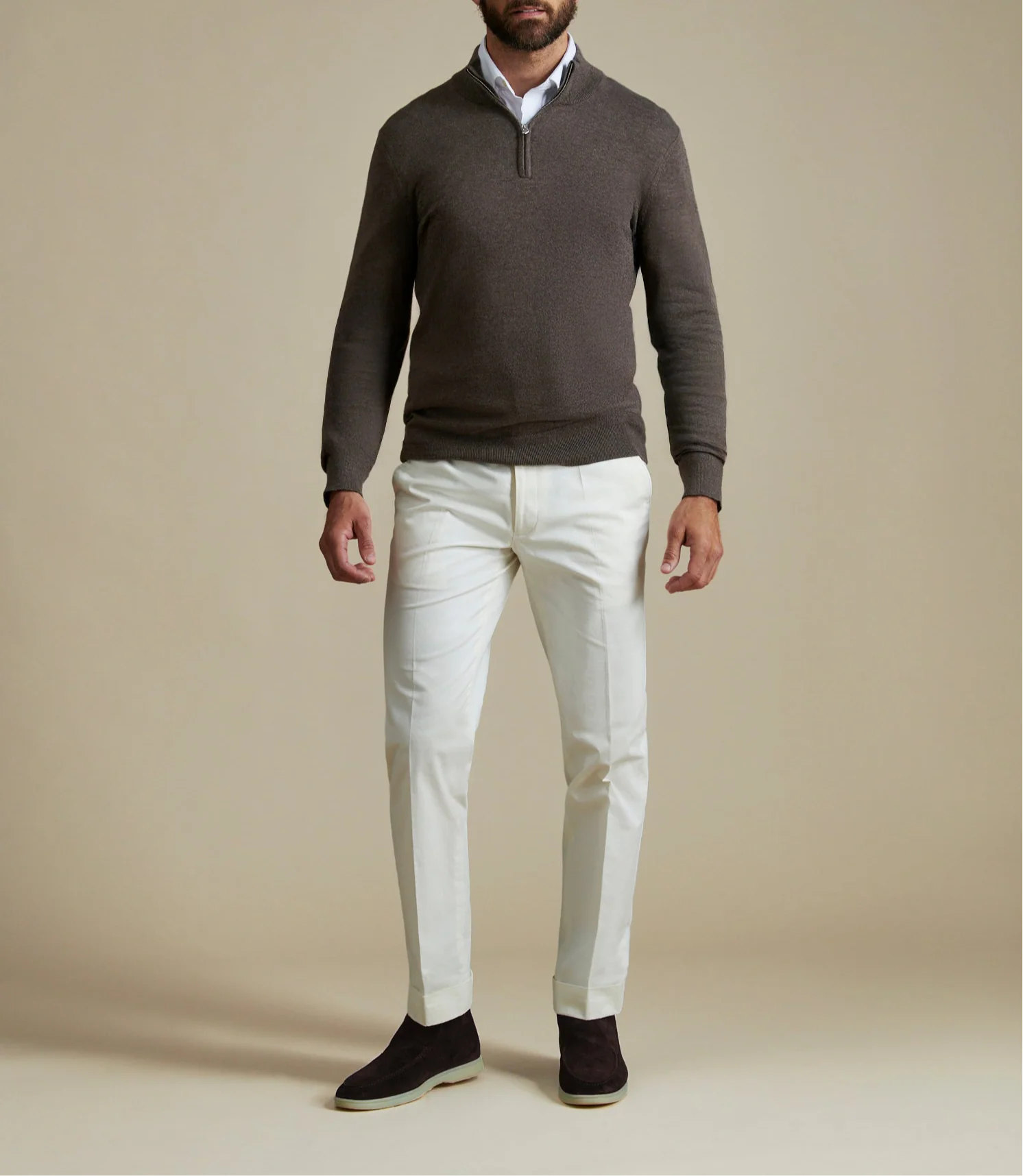 Dean Stretch Cotton Trouser in Egret - Image 11