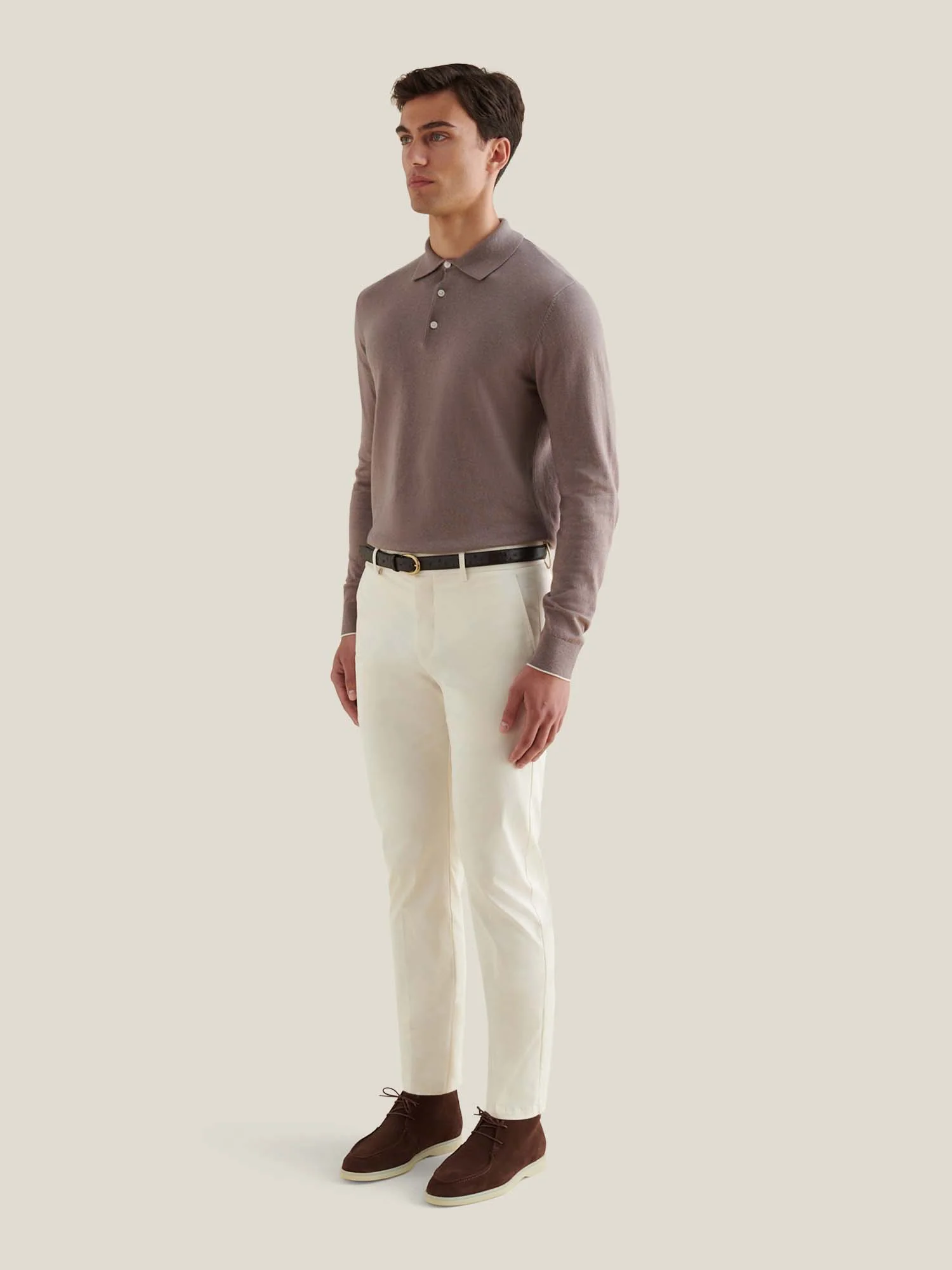 Dean Stretch Cotton Trouser in Egret - Image 3