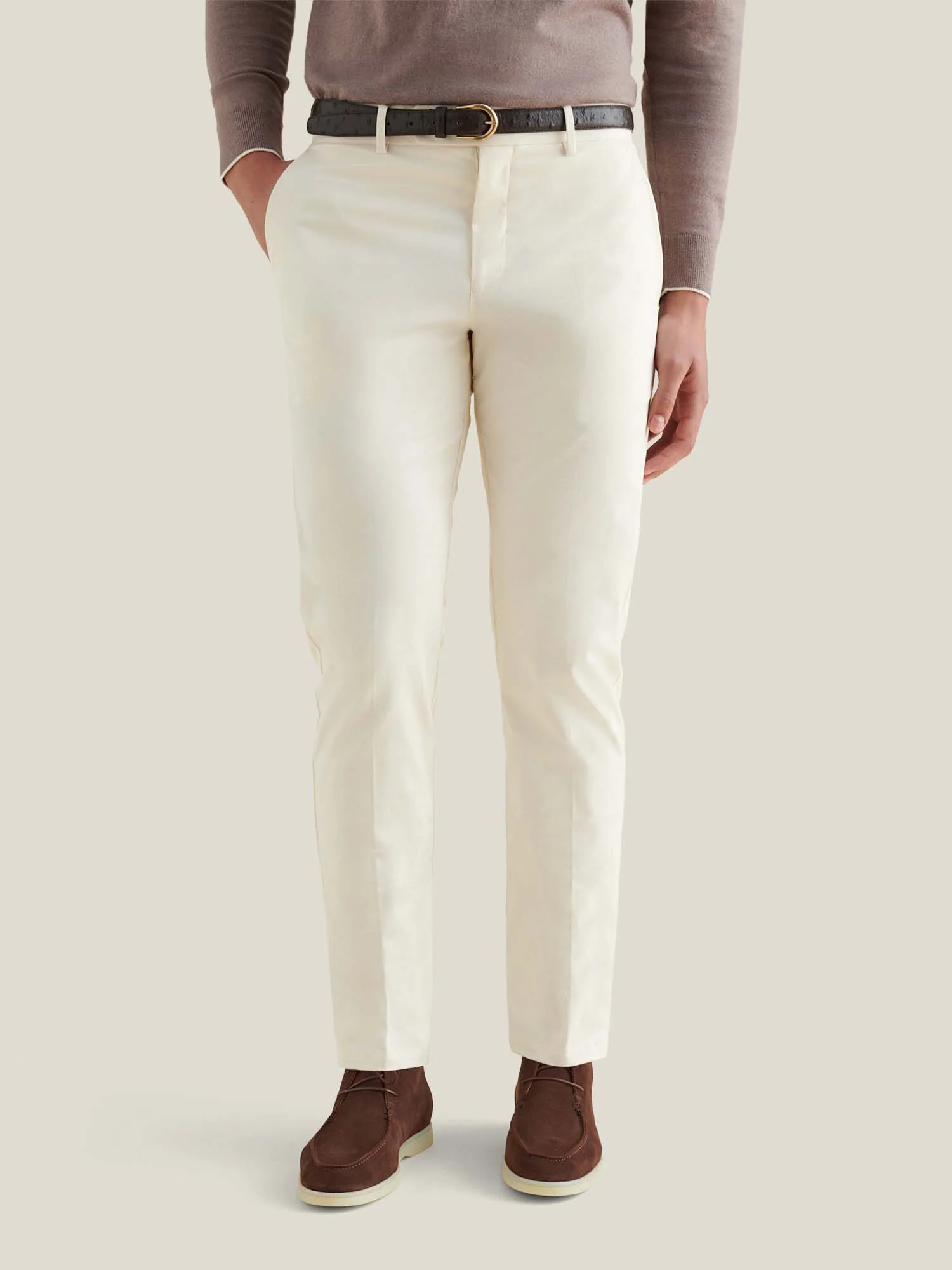 Dean Stretch Cotton Trouser in Egret - Image 5