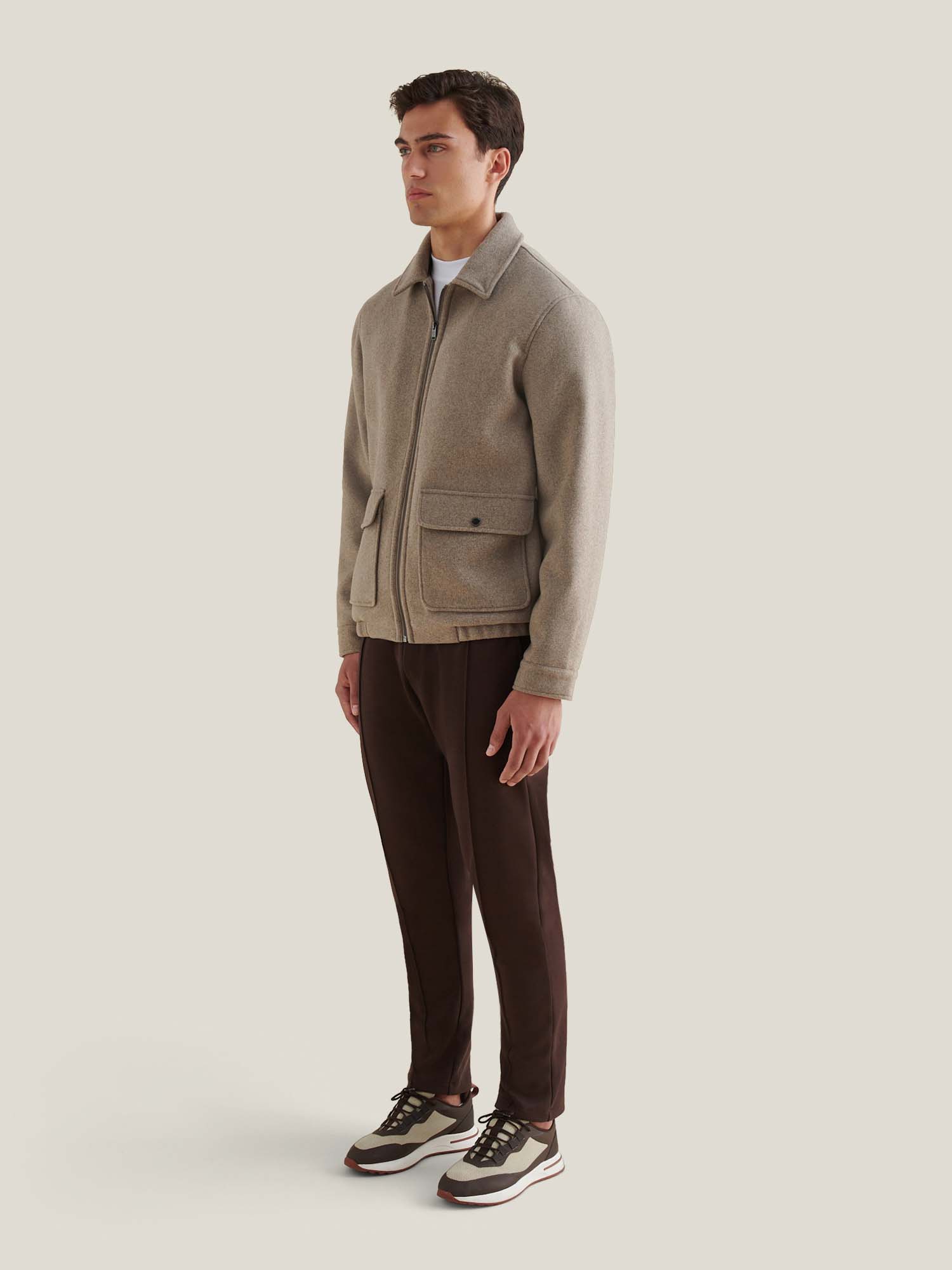 Wool Blend Bomber Jacket in Simply Taupe - Image 3