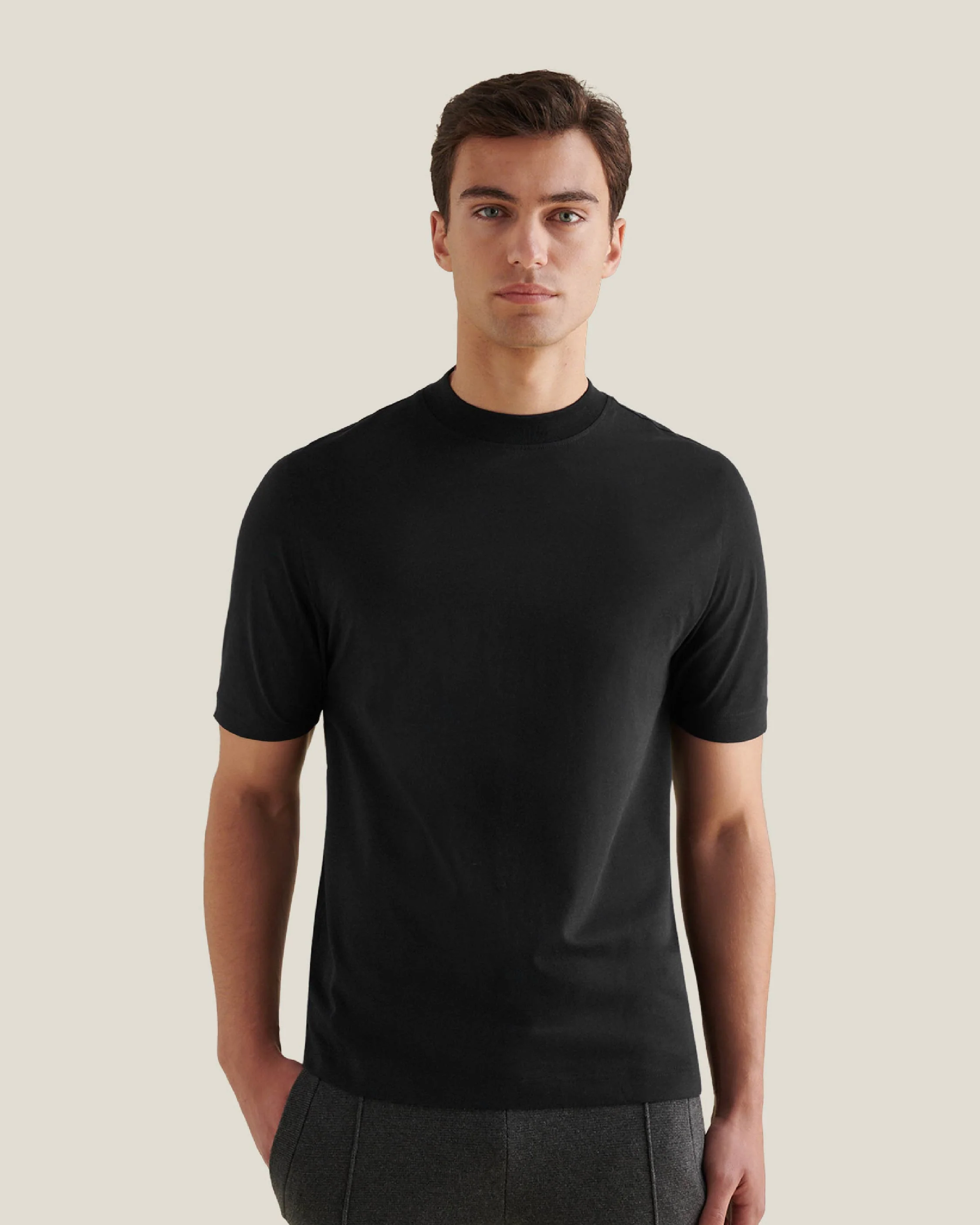 Devonshire Mercerised Cotton T-Shirt in Black - Image 8