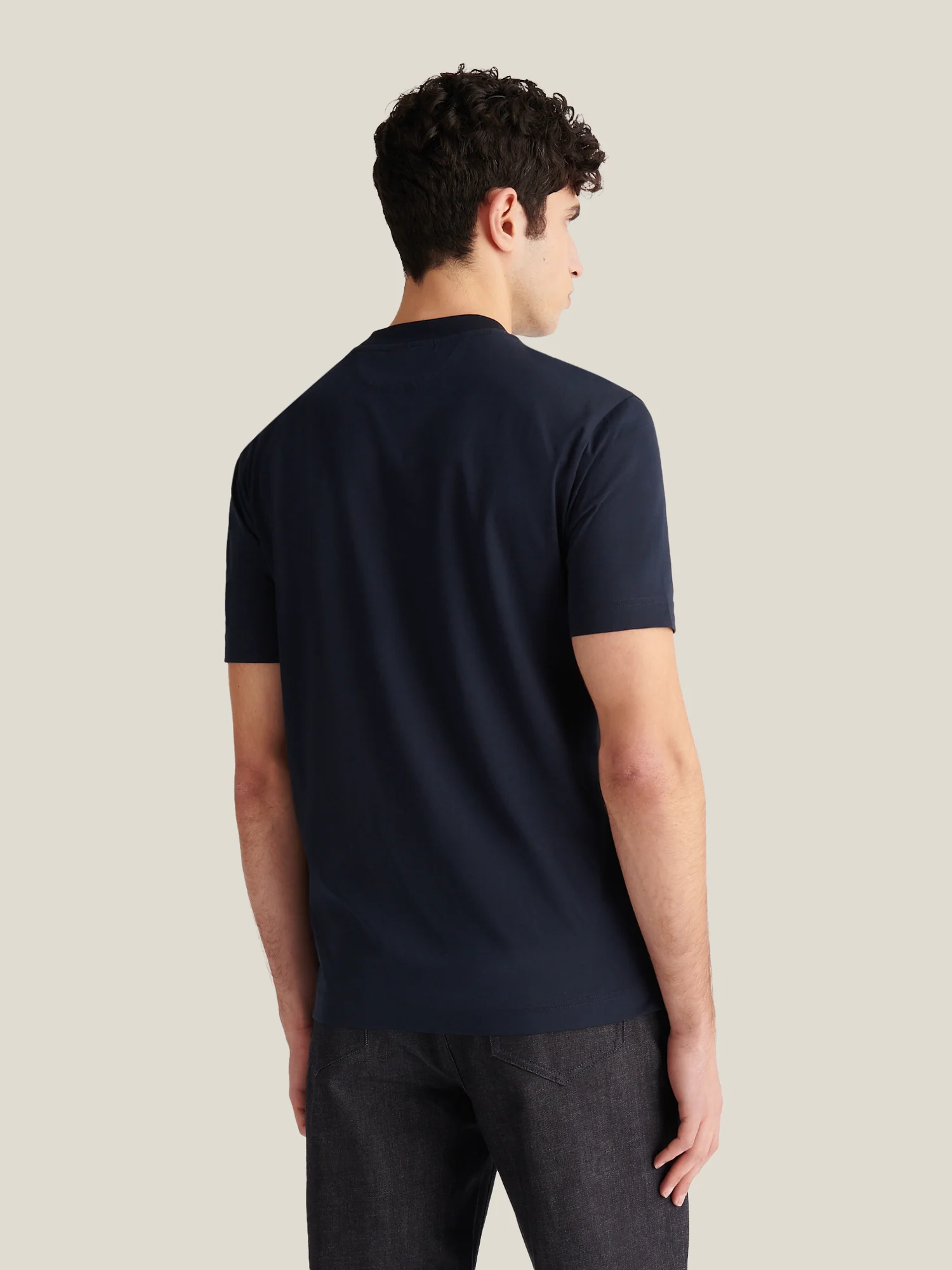 Devonshire Mercerised Cotton T-Shirt in Dark Sapphire Navy - Image 4