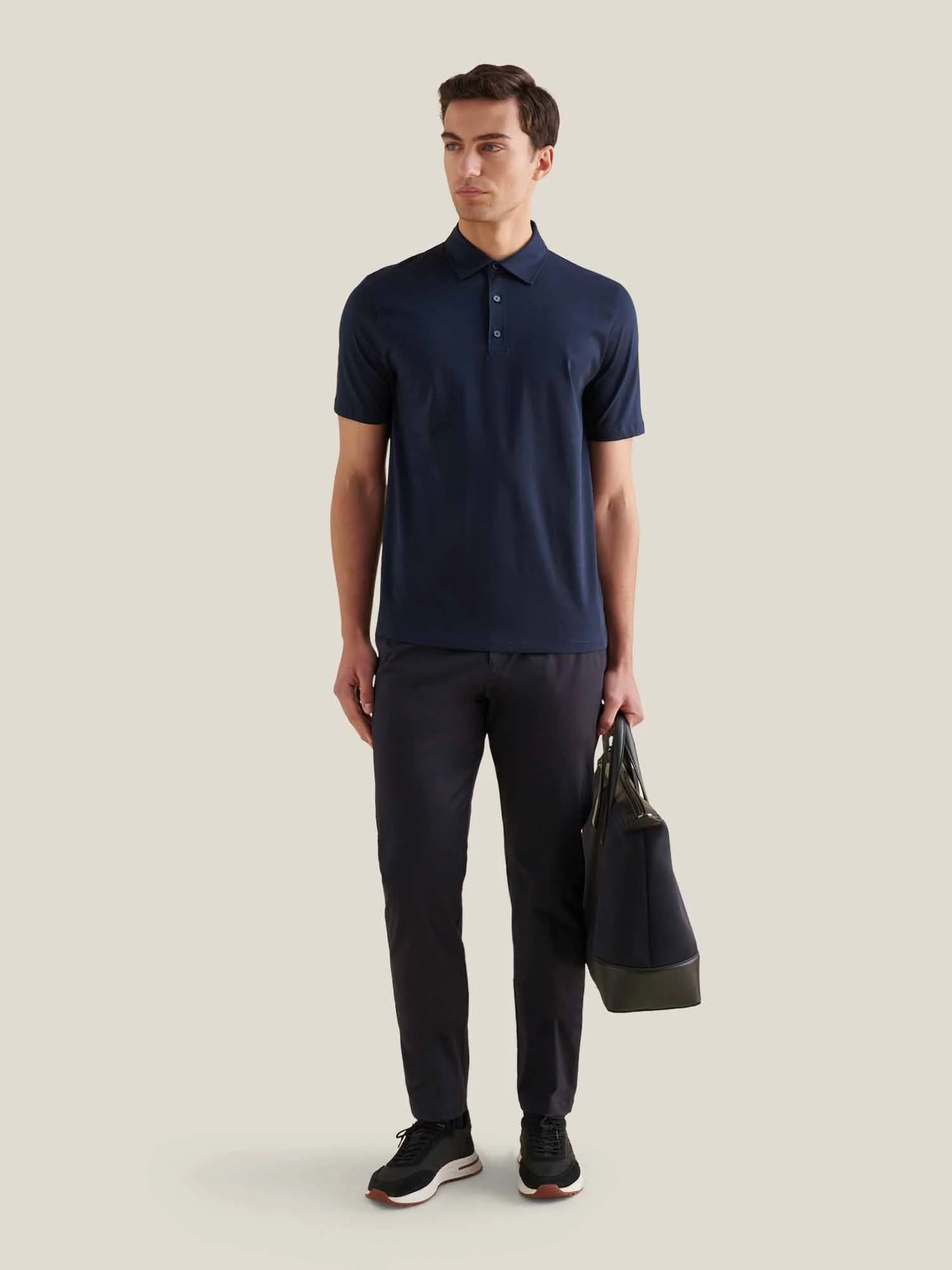 Wardour Mercerised Cotton Polo Shirt in Dark Sapphire Navy - Image 2