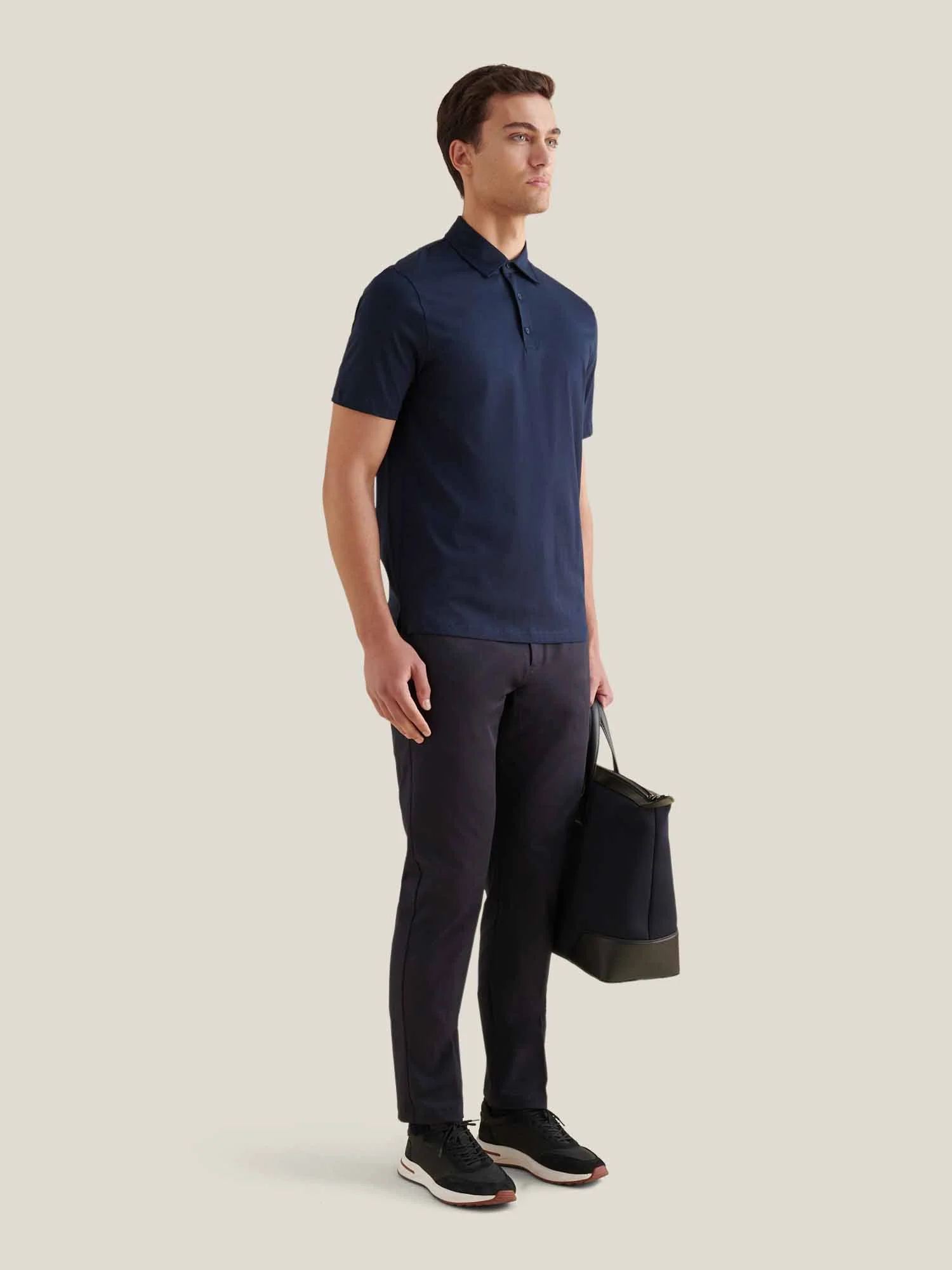 Wardour Mercerised Cotton Polo Shirt in Dark Sapphire Navy - Image 3