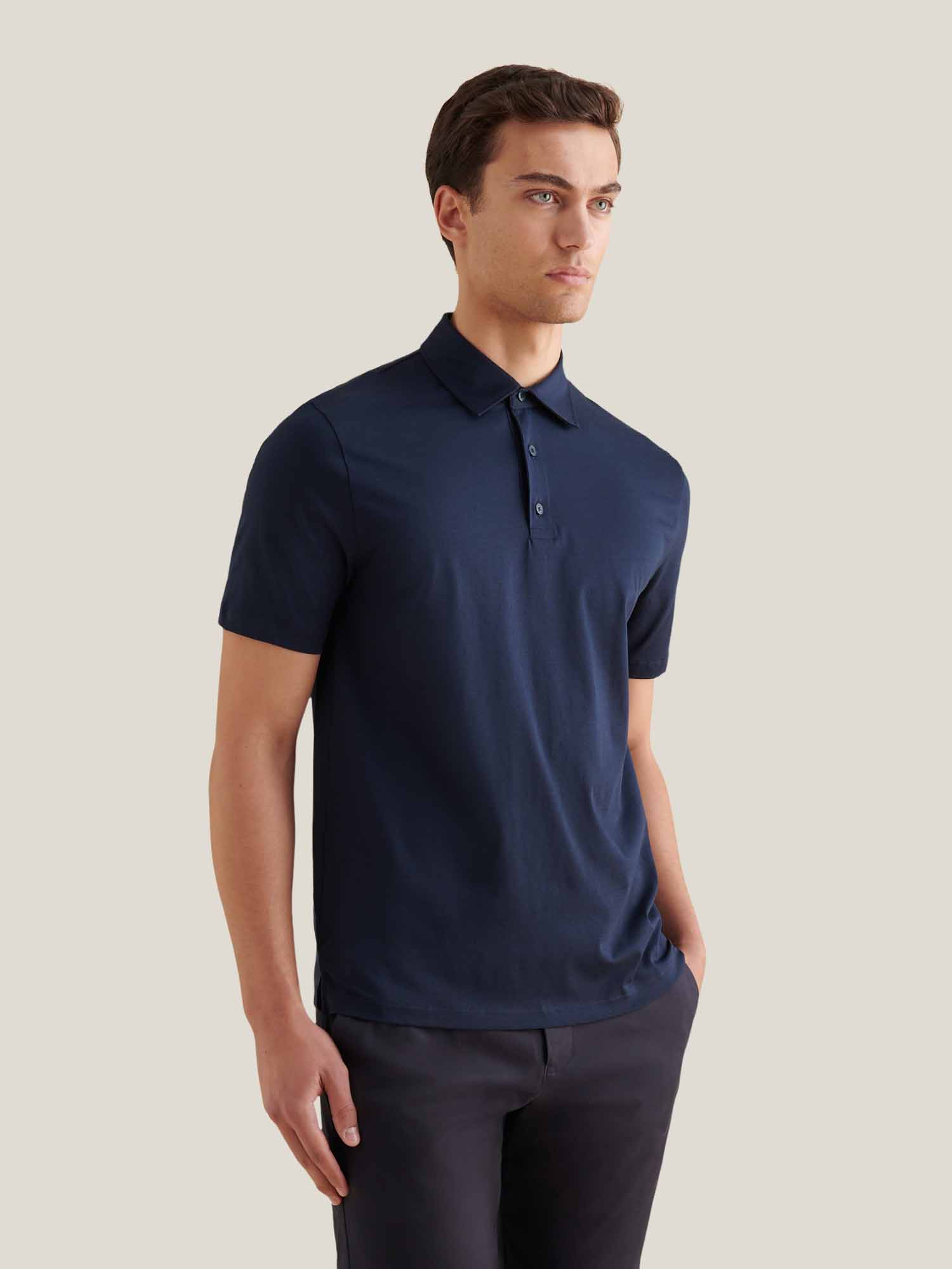 Wardour Mercerised Cotton Polo Shirt in Dark Sapphire Navy - Image 7