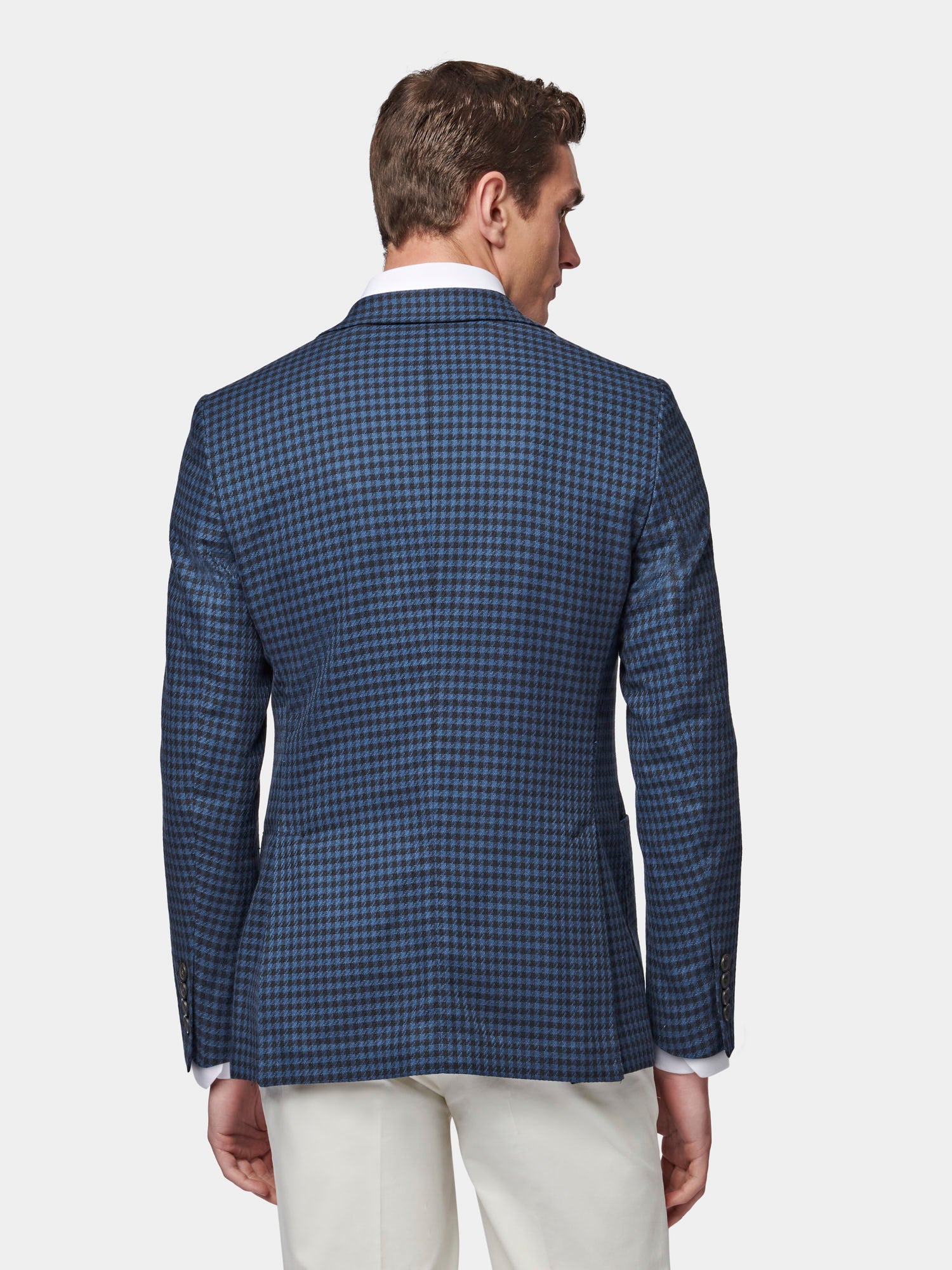 Linen-Blend Houndstooth Blazer in Navy Blue - Image 3
